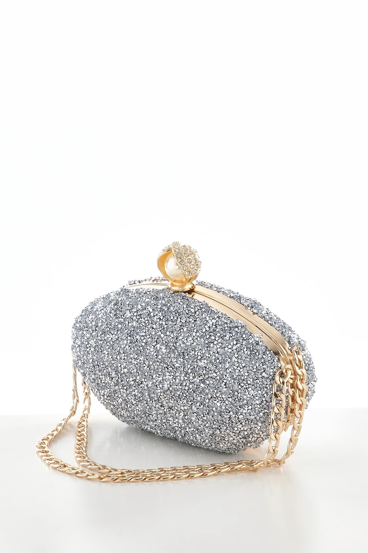 Kristal Taşlı Kısa Zincir Askılı Şık Abiye Çanta.