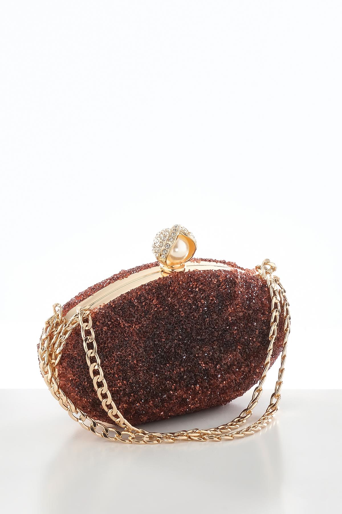 Kristal Taşlı Kısa Zincir Askılı Şık Abiye Çanta.