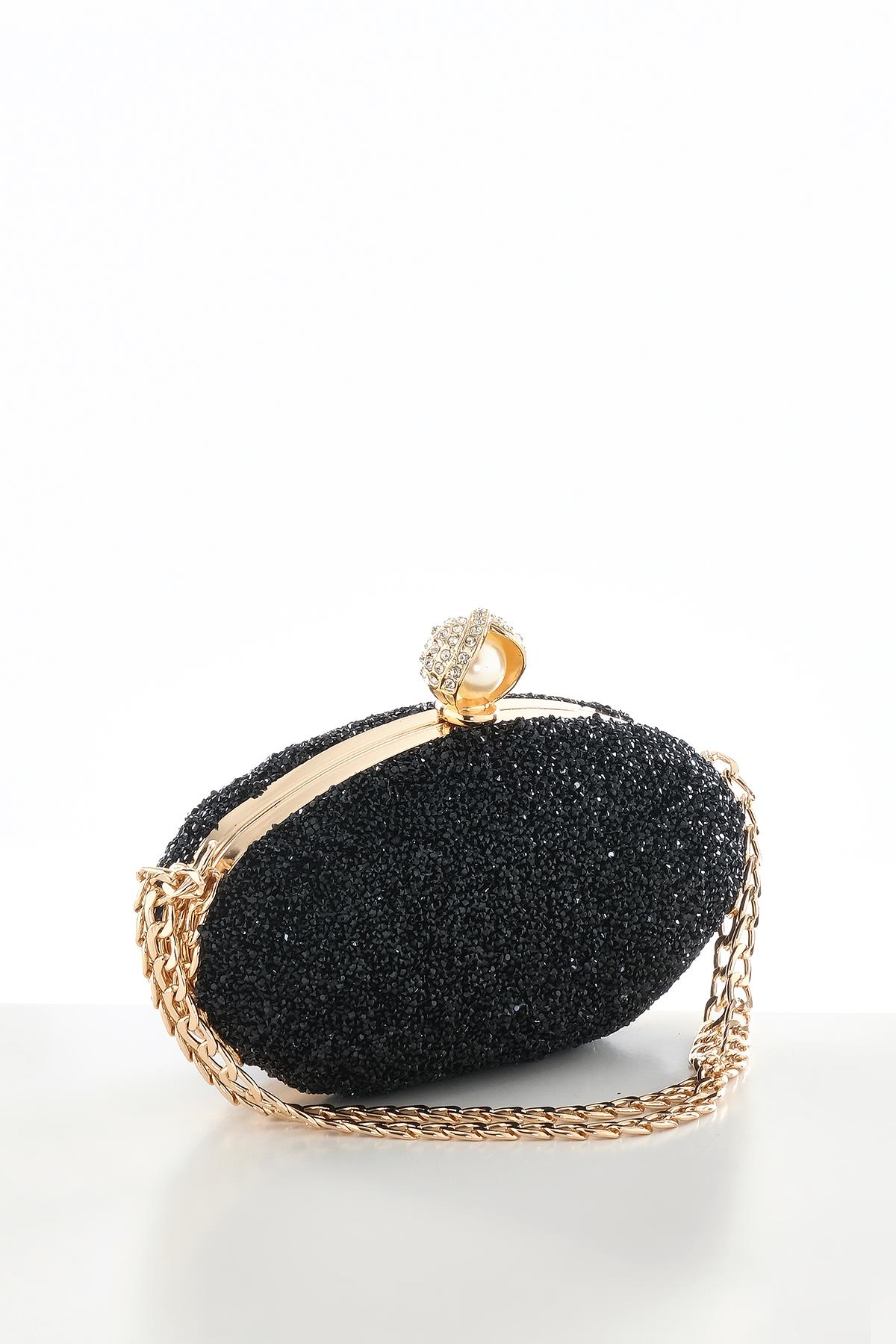 Kristal Taşlı Kısa Zincir Askılı Şık Abiye Çanta.