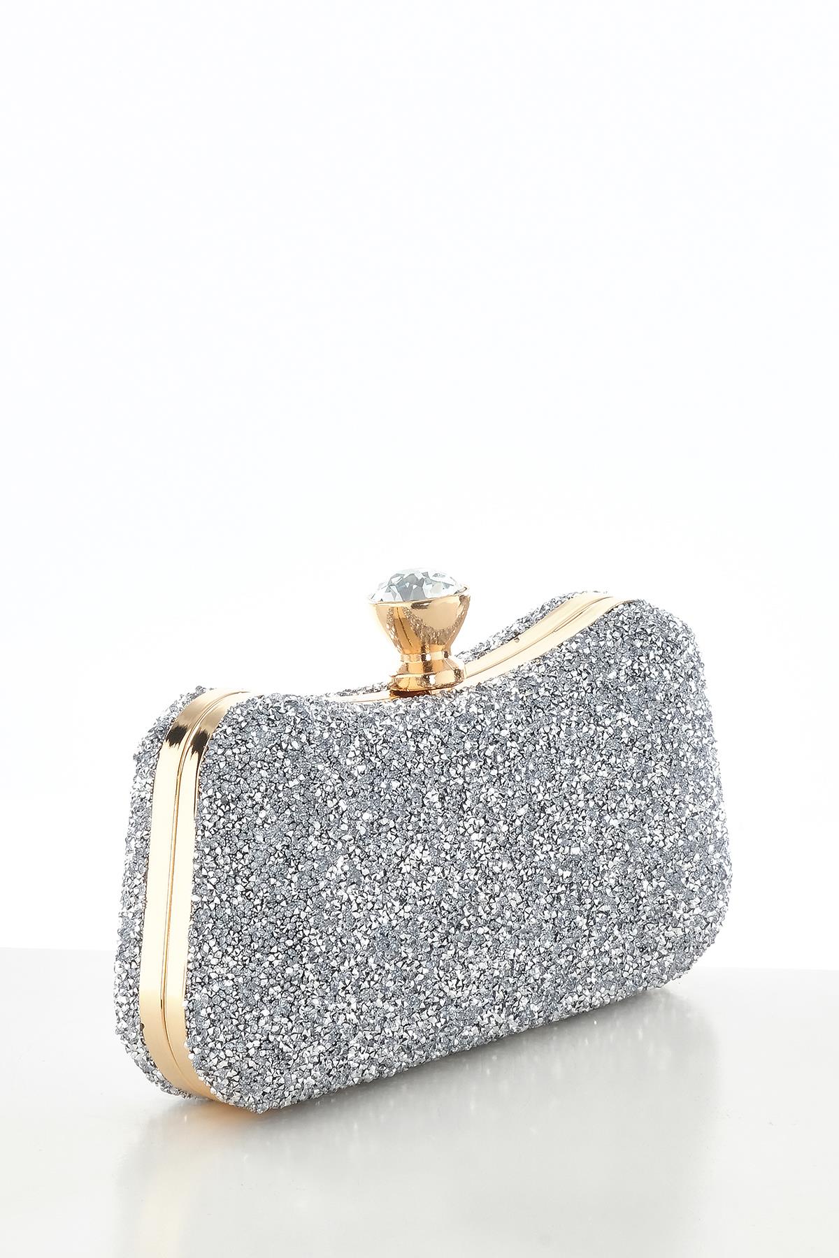 Kristal Taşlı Metal Saplı  Şık Abiye Çanta.