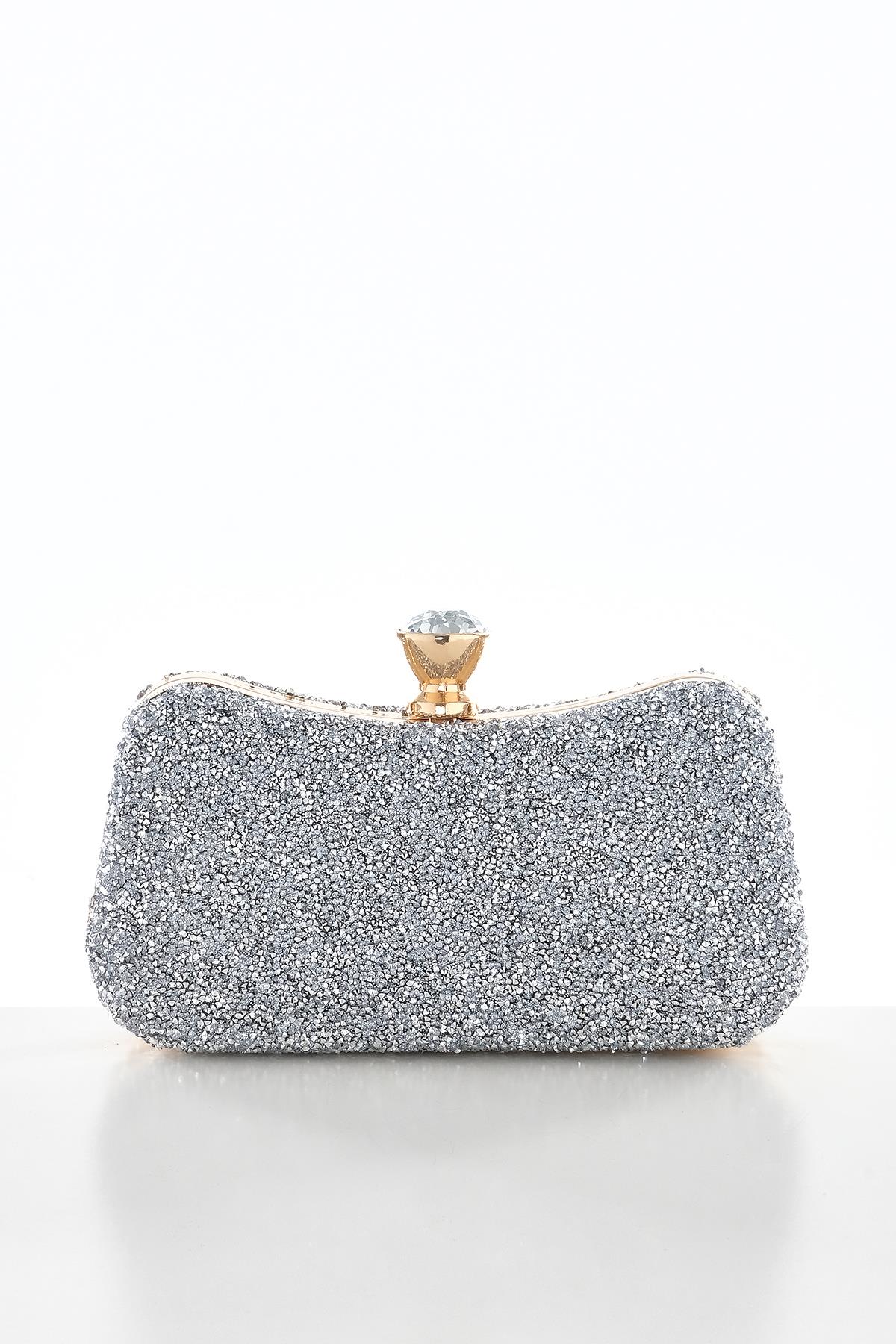 Kristal Taşlı Metal Saplı  Şık Abiye Çanta.