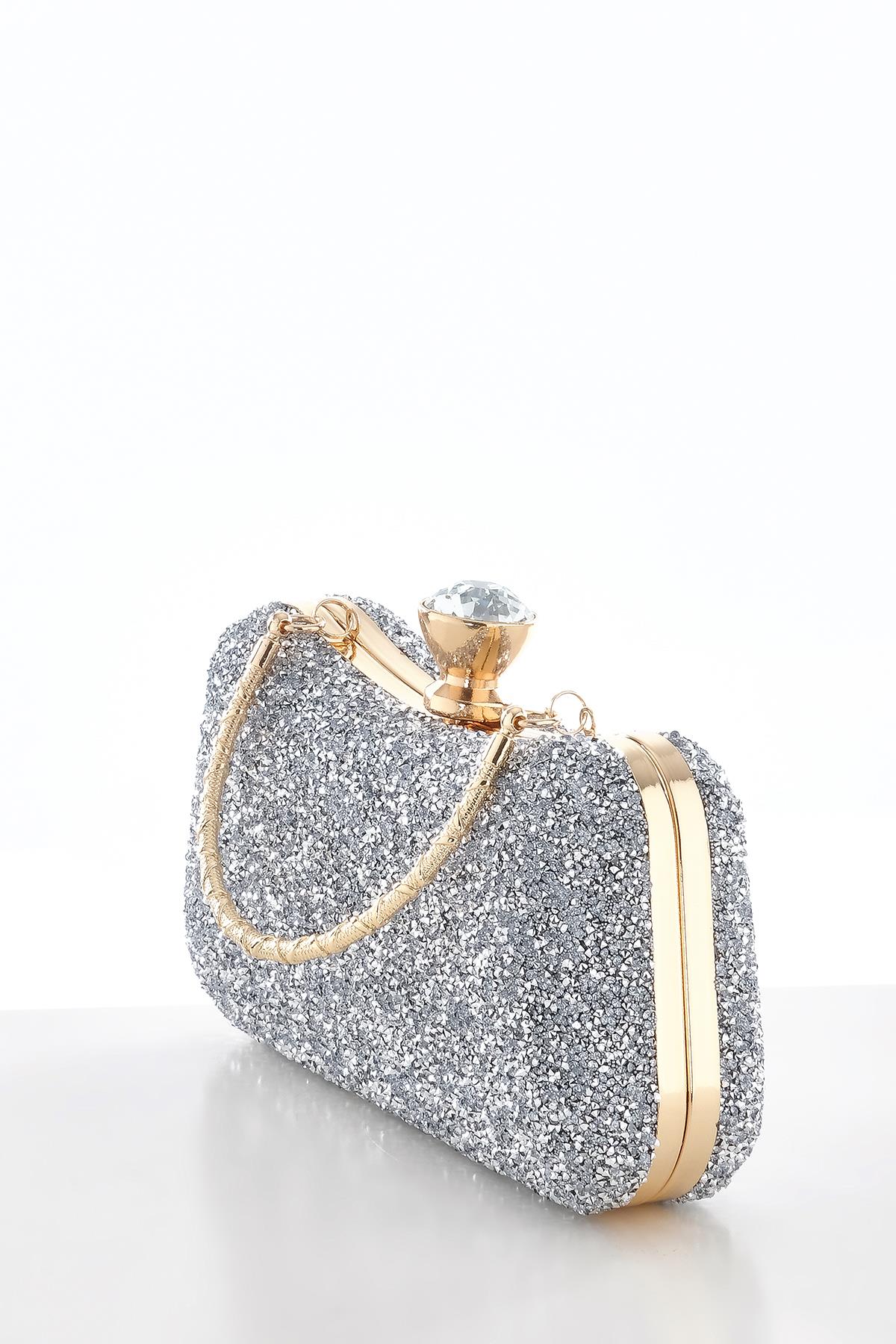 Kristal Taşlı Metal Saplı  Şık Abiye Çanta.