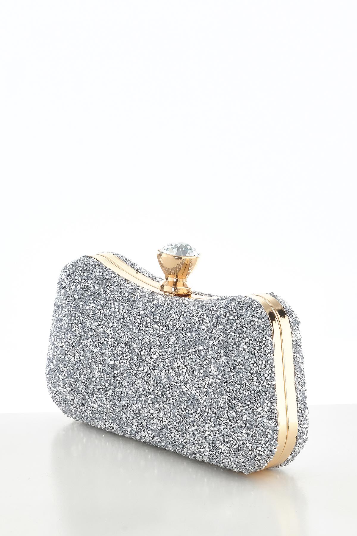 Kristal Taşlı Metal Saplı  Şık Abiye Çanta.