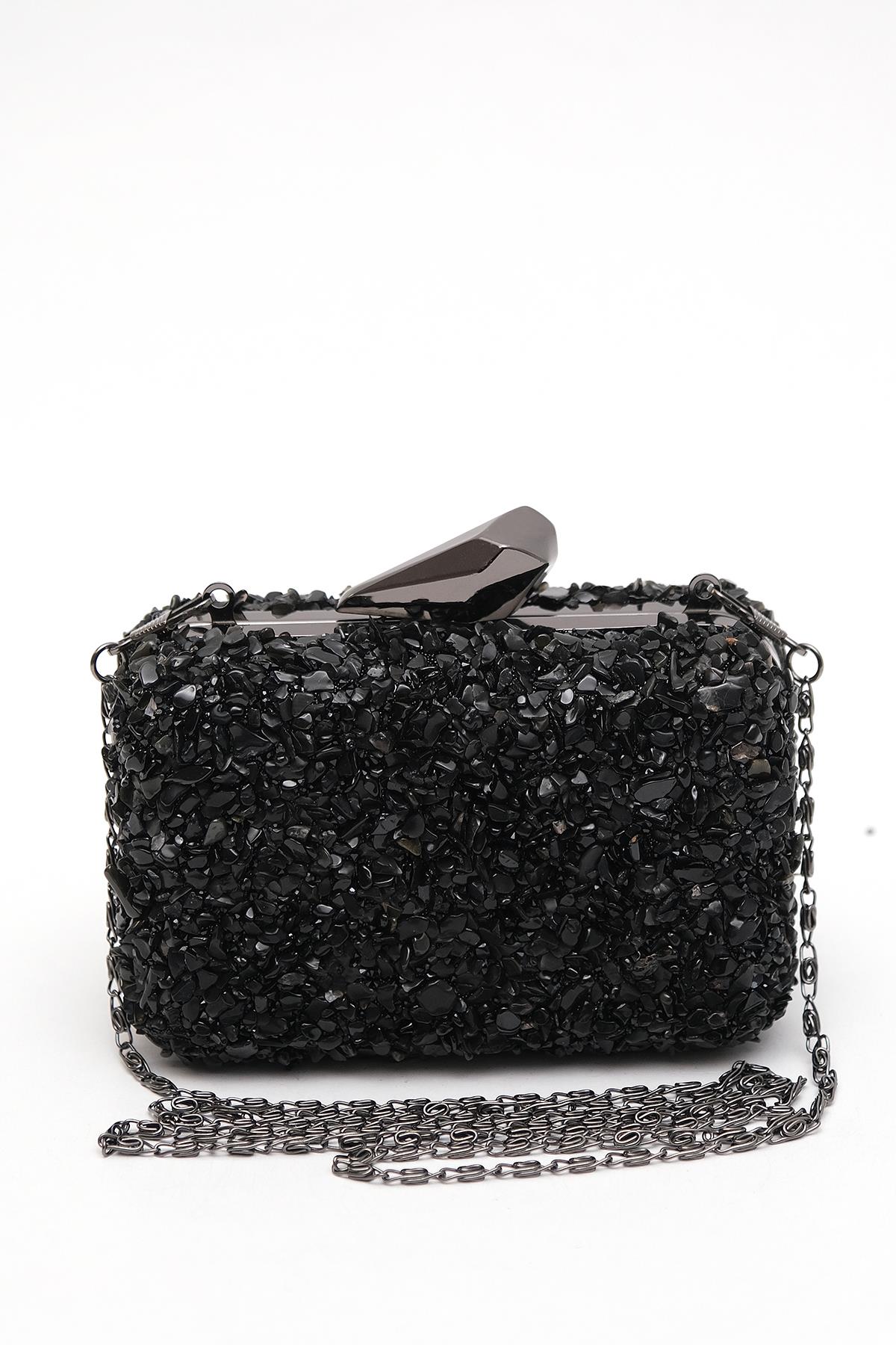 Kristal Taşlı Zincir Askılı Abiye Çanta