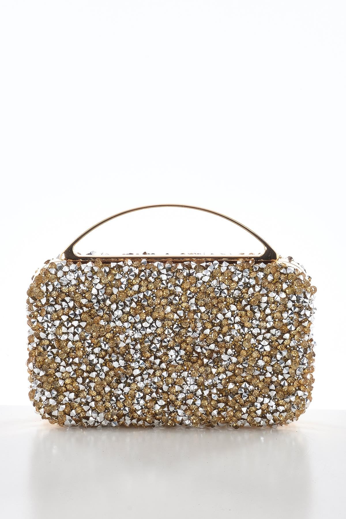 Kristal Taşlı Zincir Askılı  El Portföy Abiye Çanta.