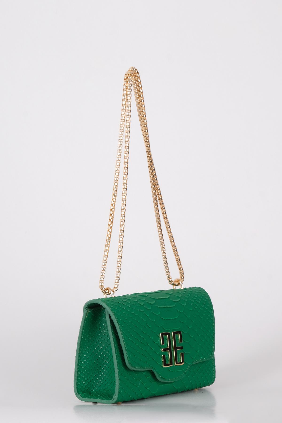 Krokodil  Desenli Metal Logolu Omuz Çantası