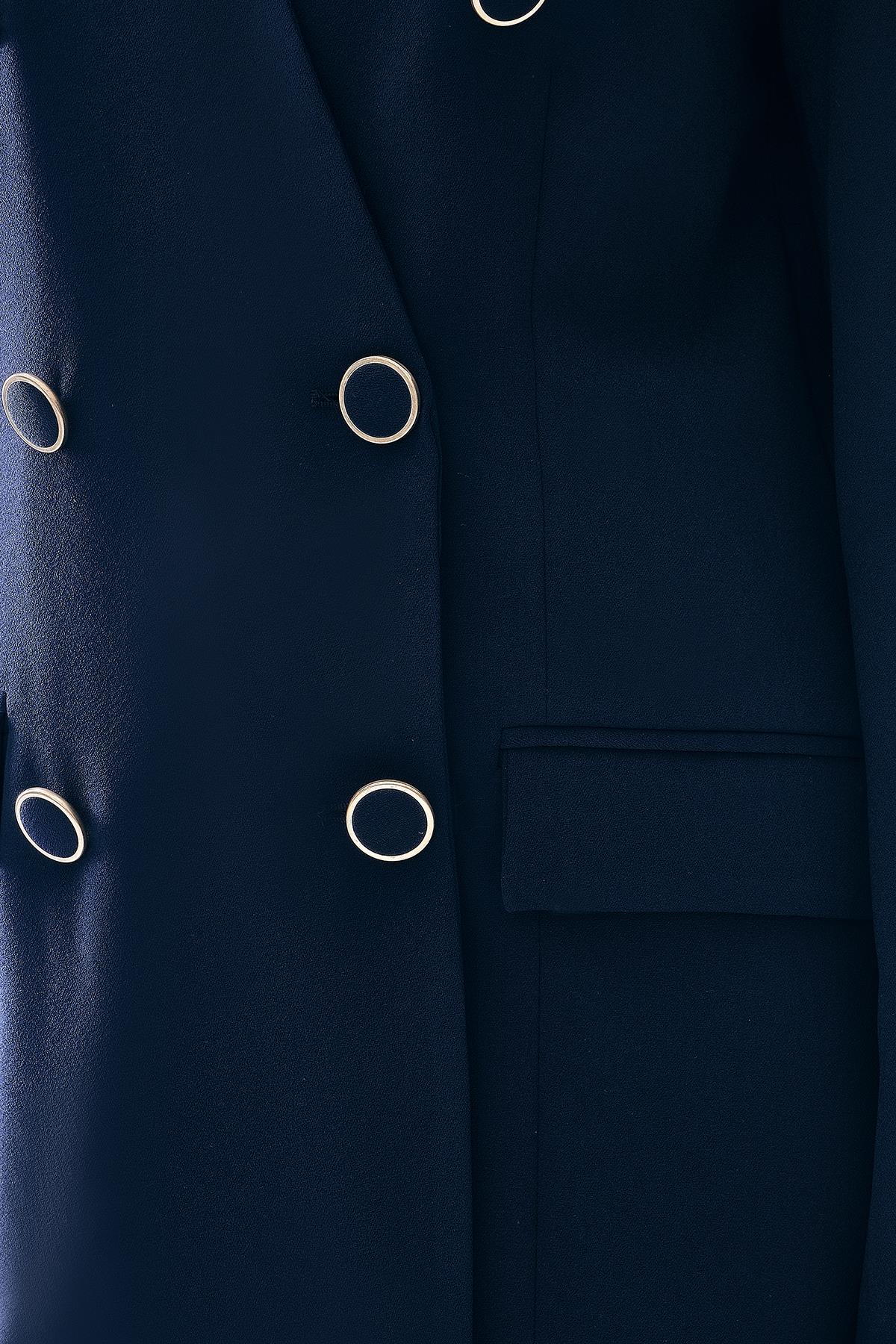 Kruvaze Düğme Detaylı Şık Ceket Pantolon Takım