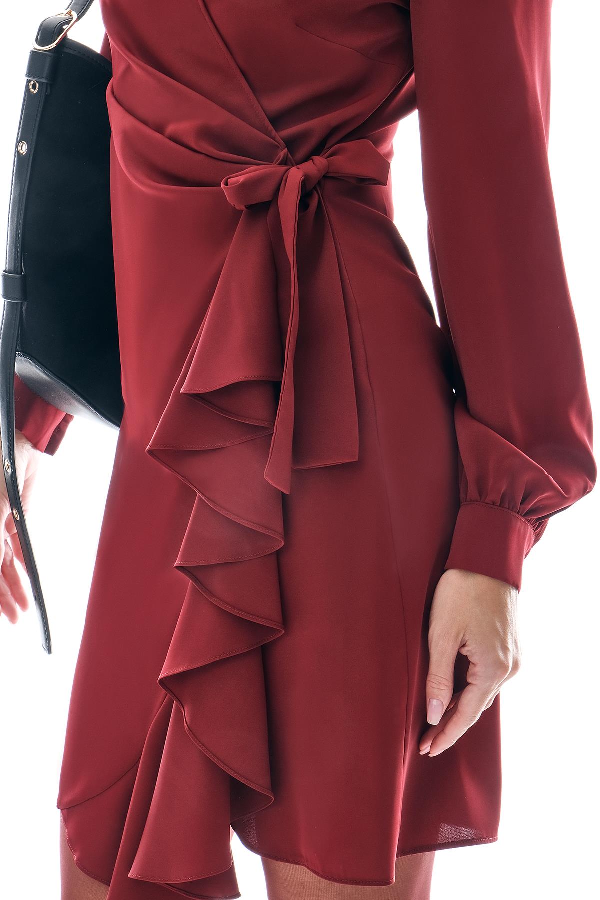 Kruvaze Eteği Volanlı Mini Elbise