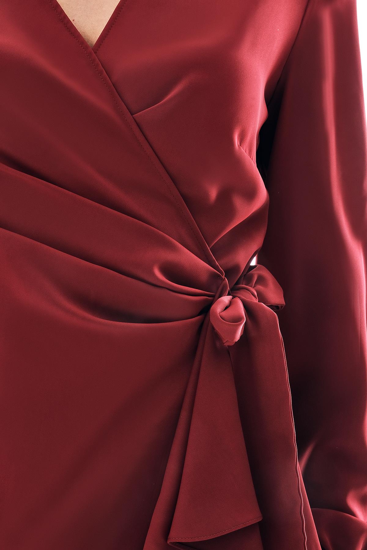 Kruvaze Eteği Volanlı Mini Elbise