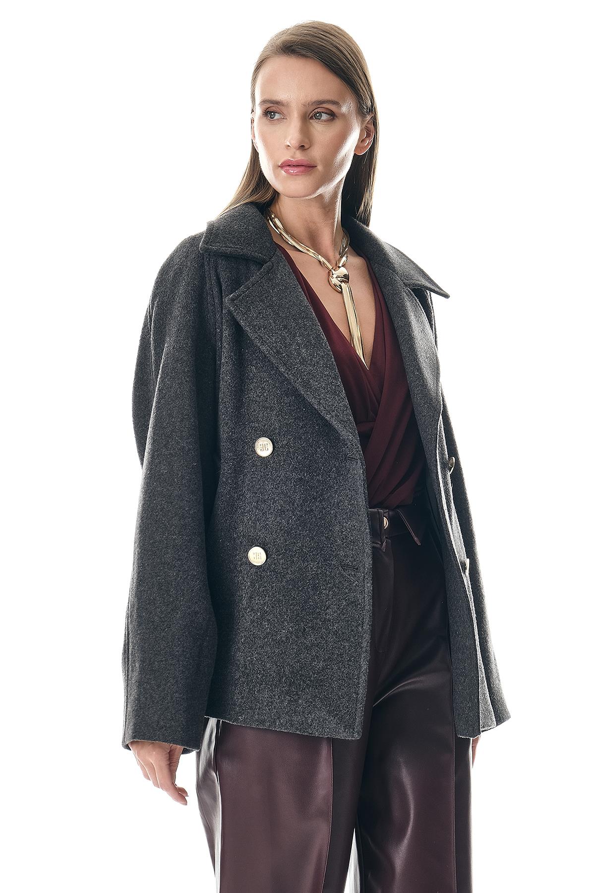 Kruvaze Gold Düğmeli Kaşe Ceket