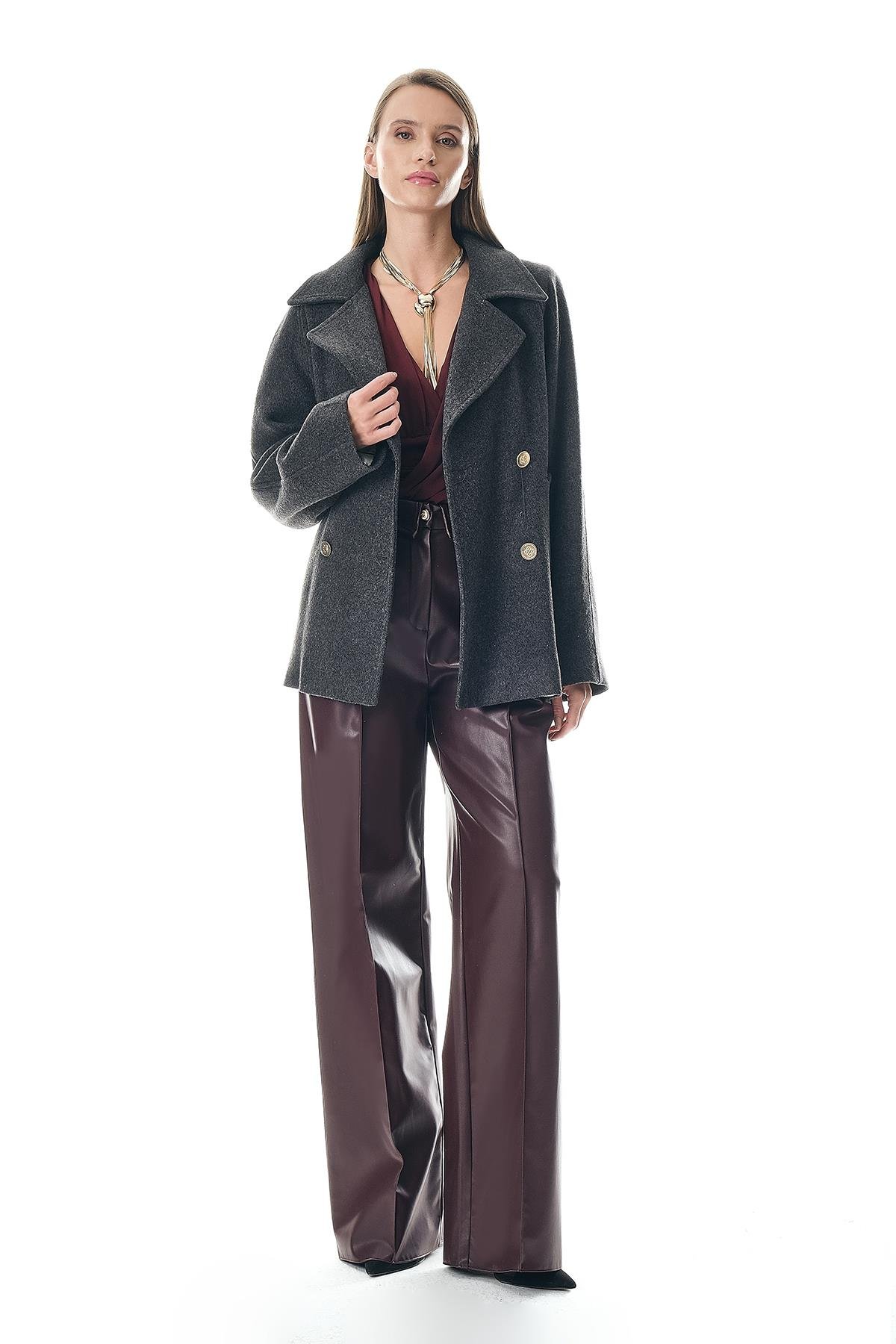 Kruvaze Gold Düğmeli Kaşe Ceket