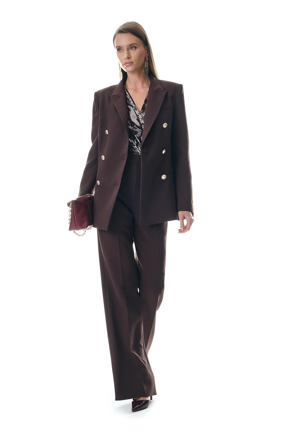 Kruvaze Kapamalı Gold Düğmeli Şık Ceket