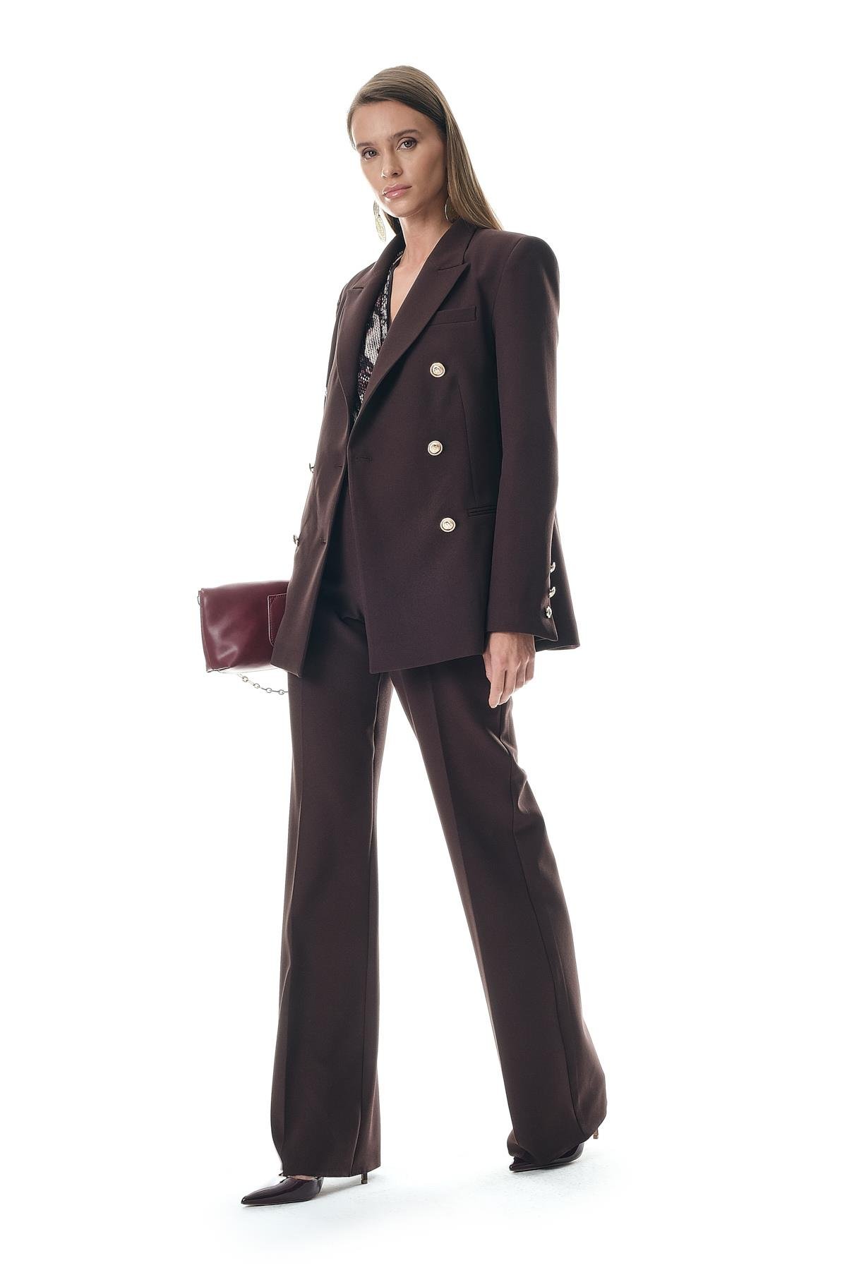 Kruvaze Kapamalı Gold Düğmeli Şık Ceket