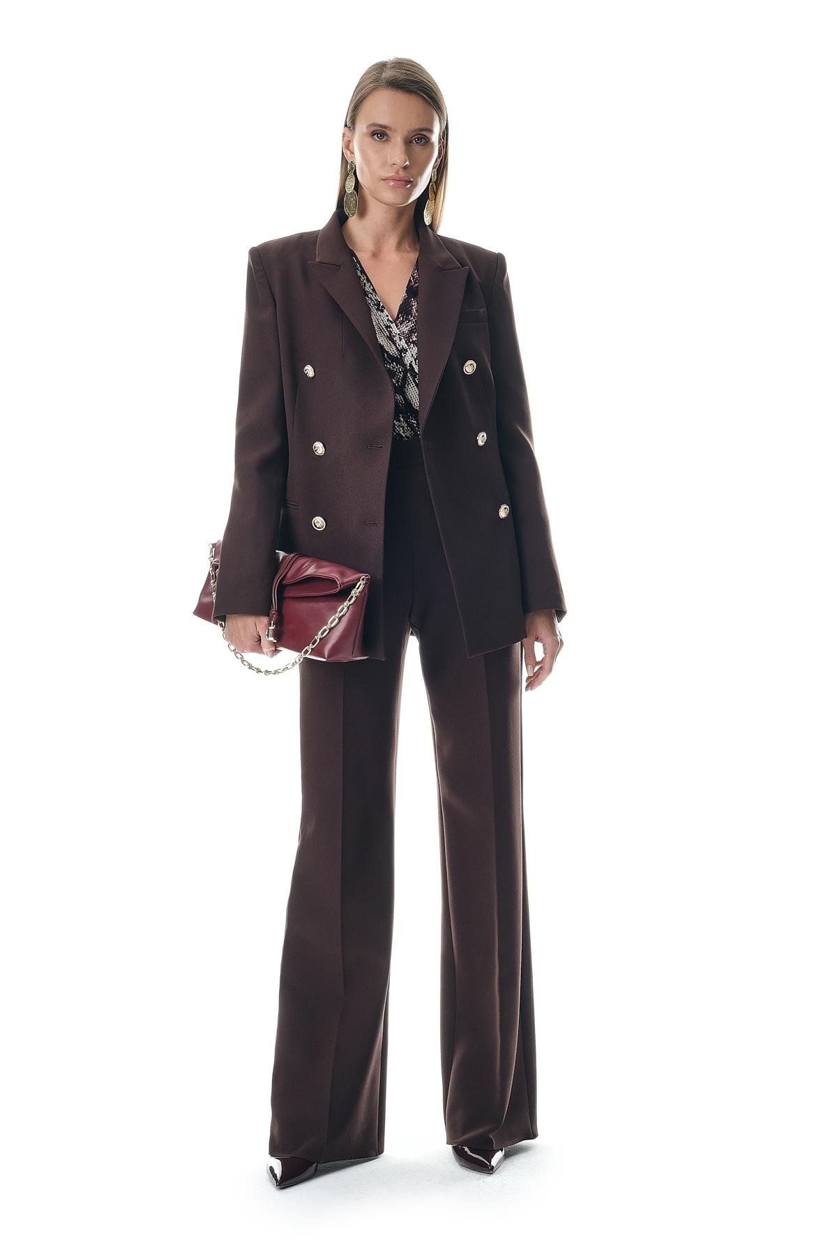 Kruvaze Kapamalı Gold Düğmeli Şık Ceket