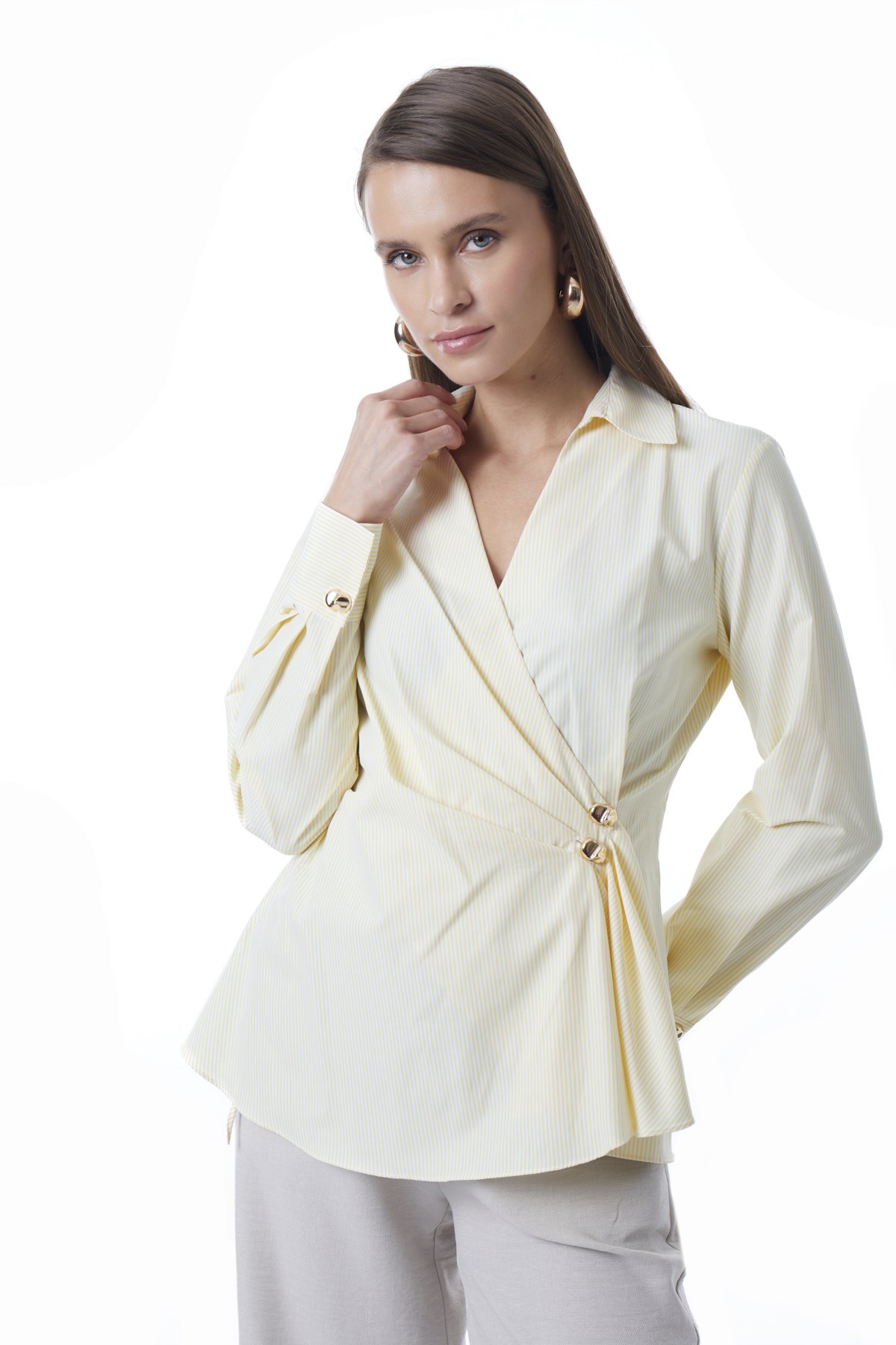 Kruvaze Önden Düğmeli Gömlek