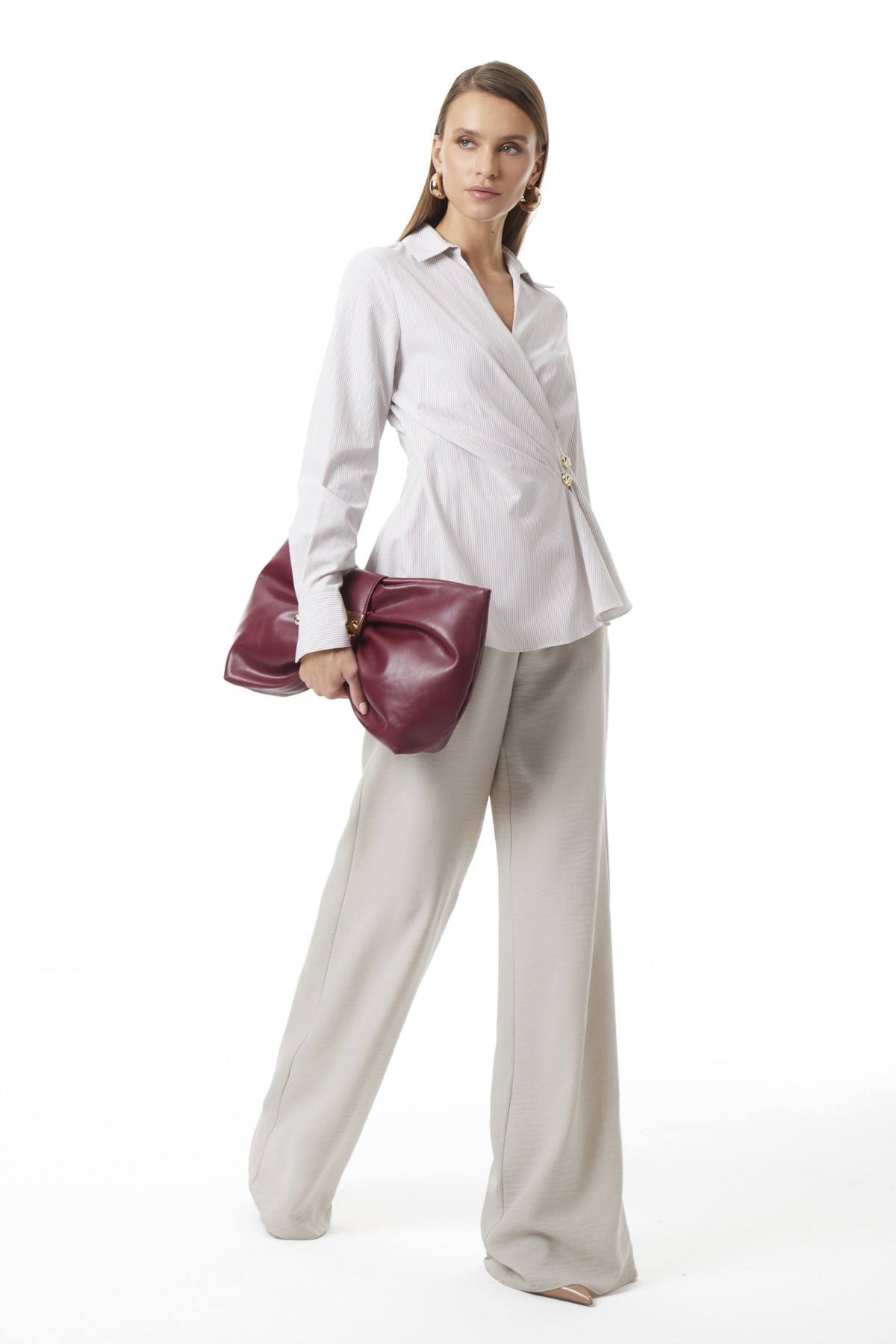 Kruvaze Önden Düğmeli Gömlek