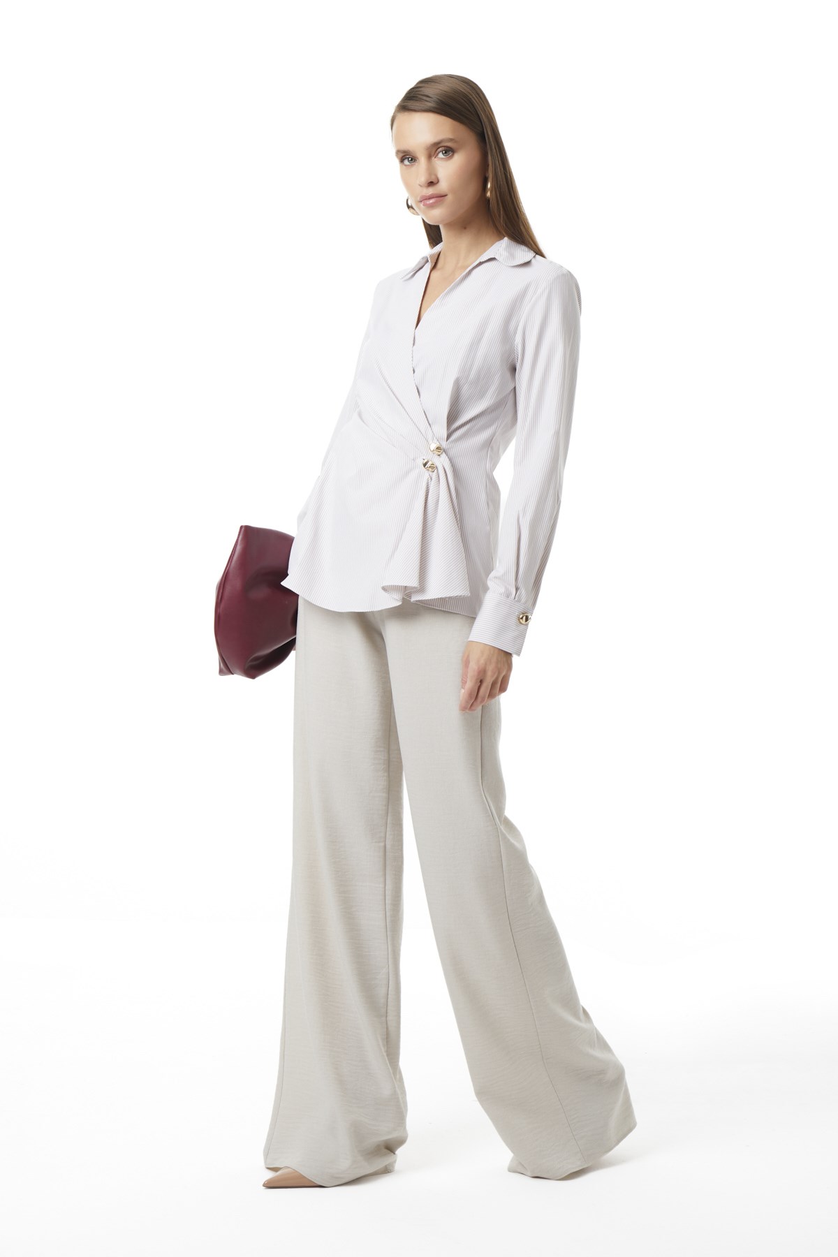 Kruvaze Önden Düğmeli Gömlek