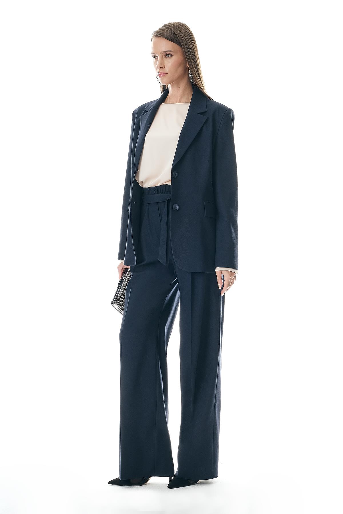 Kuşaklı Çift Kemerli Beli Lastikli Pantolon