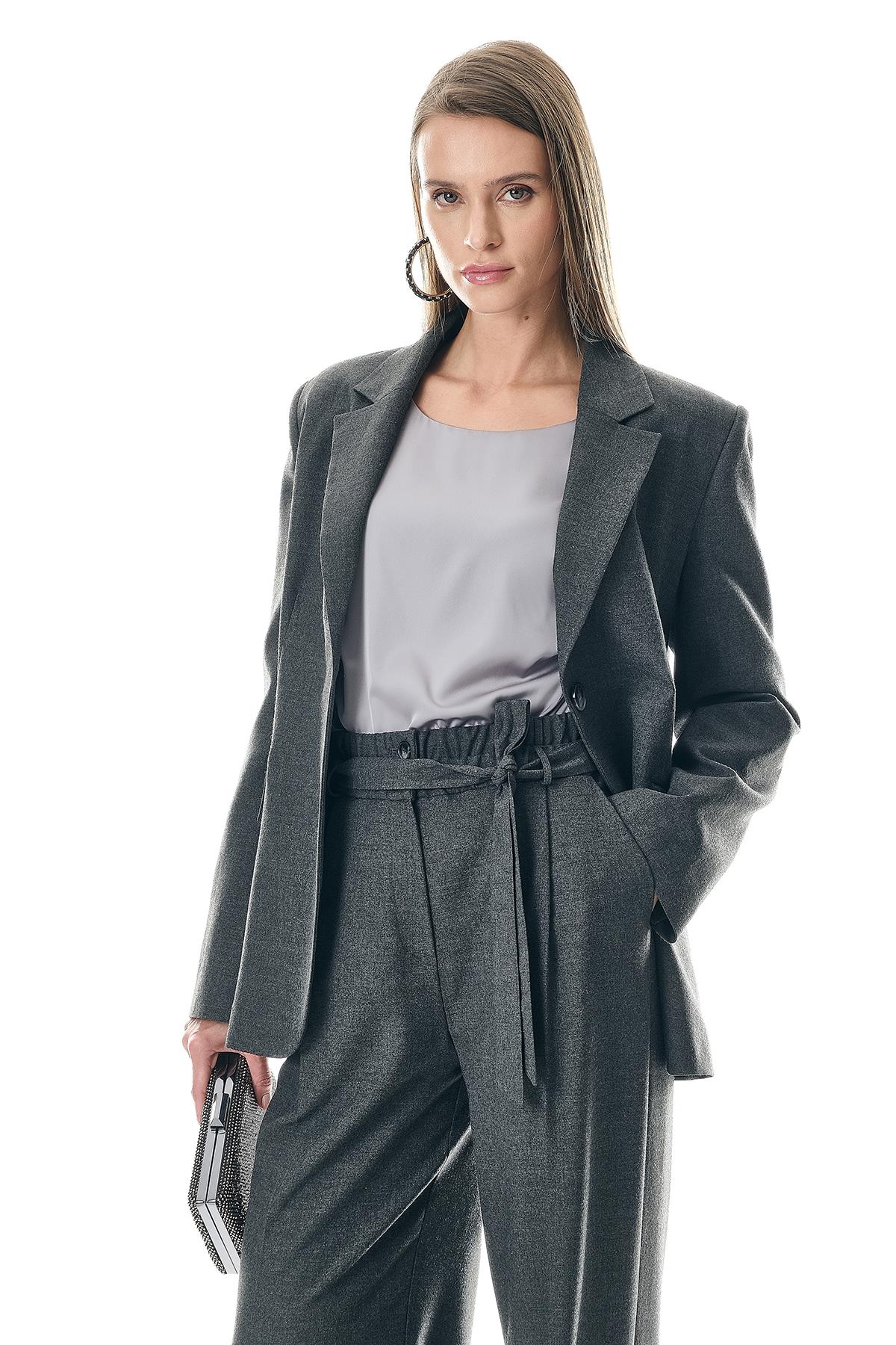 Kuşaklı Çift Kemerli Beli Lastikli Pantolon