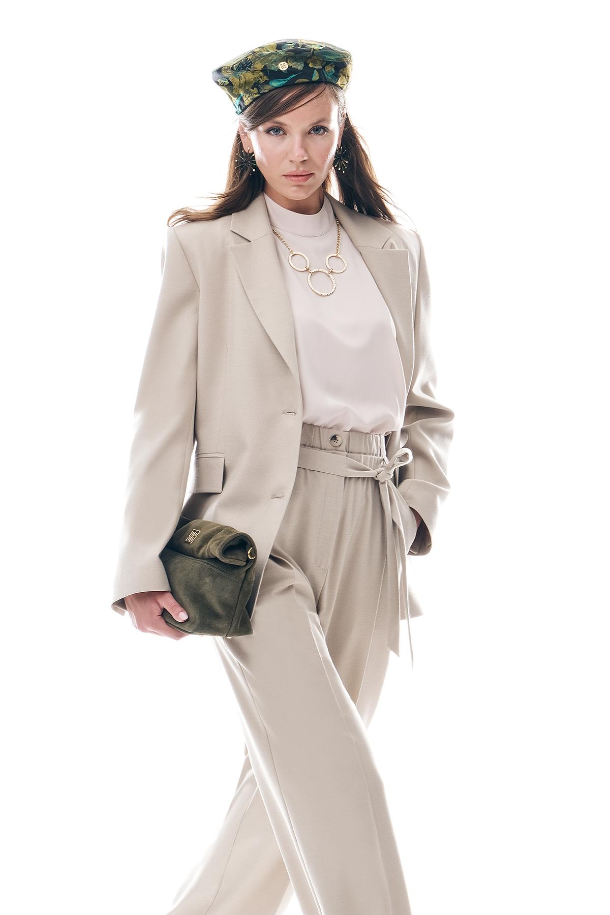 Kuşaklı Çift Kemerli Beli Lastikli Pantolon