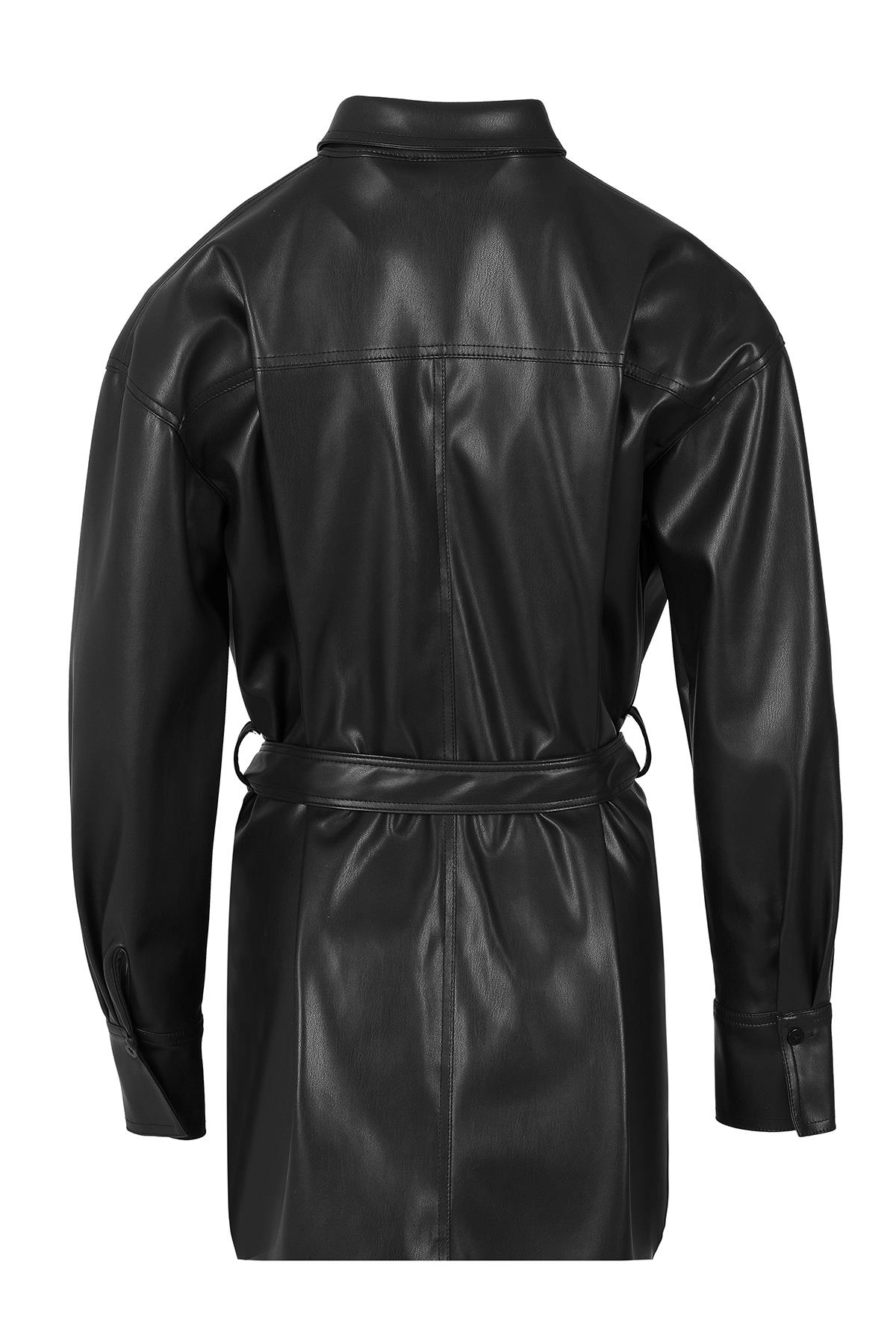 Kuşaklı Suni Deri Ceket