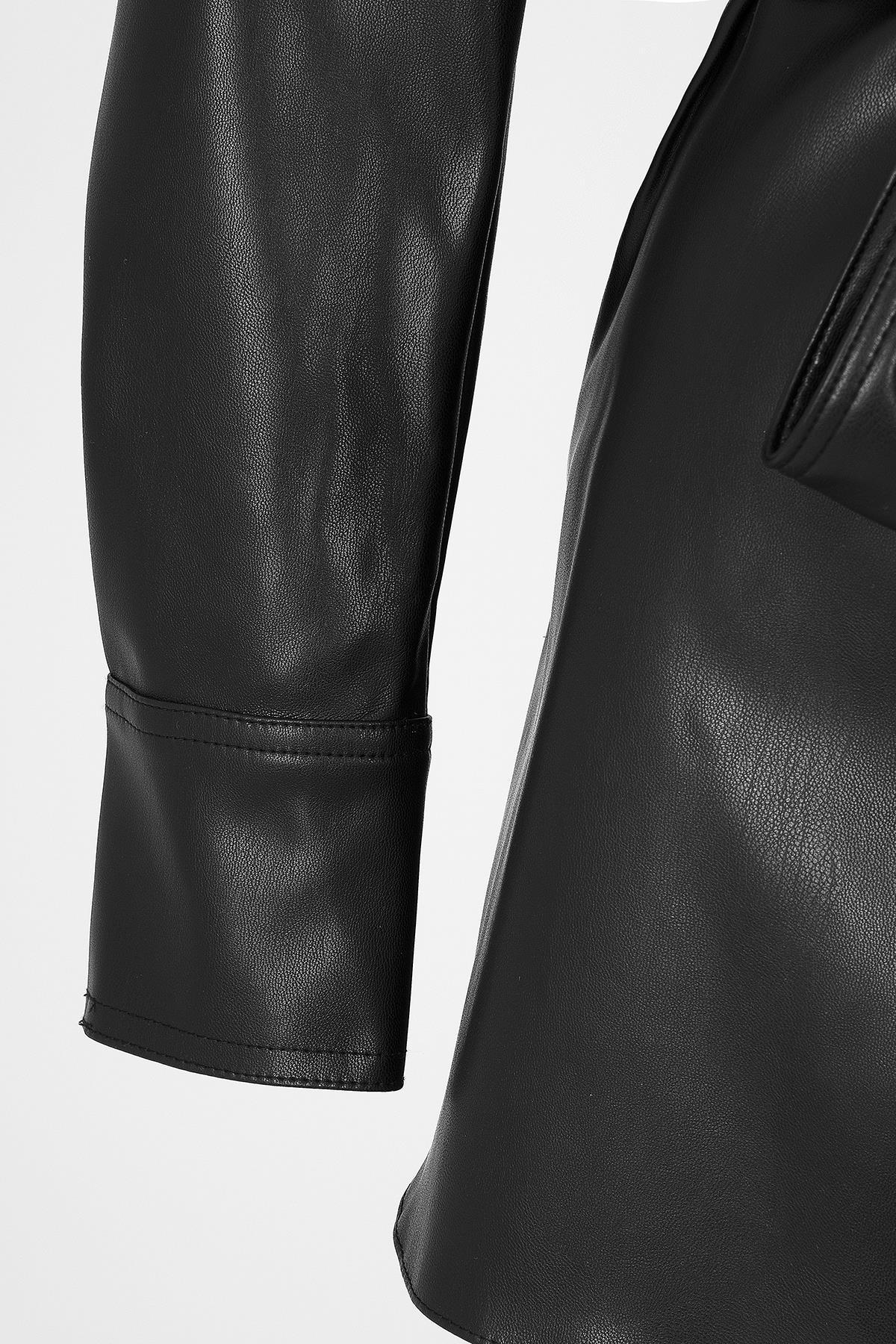 Kuşaklı Suni Deri Ceket