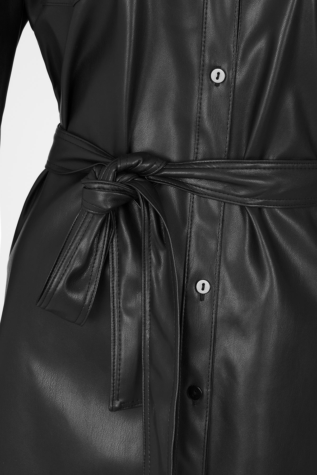 Kuşaklı Suni Deri Ceket