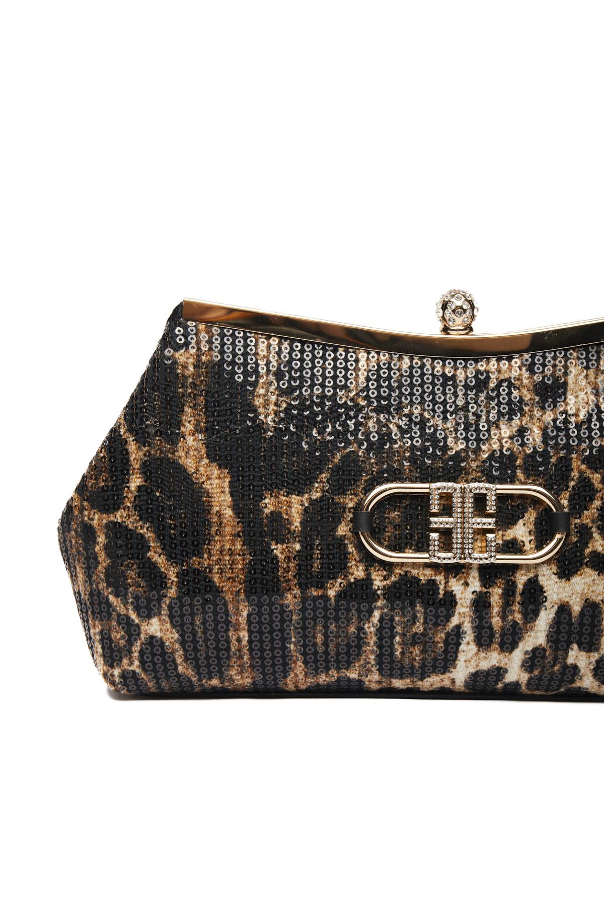 Leopar Desenli, Payetli Abiye Çanta