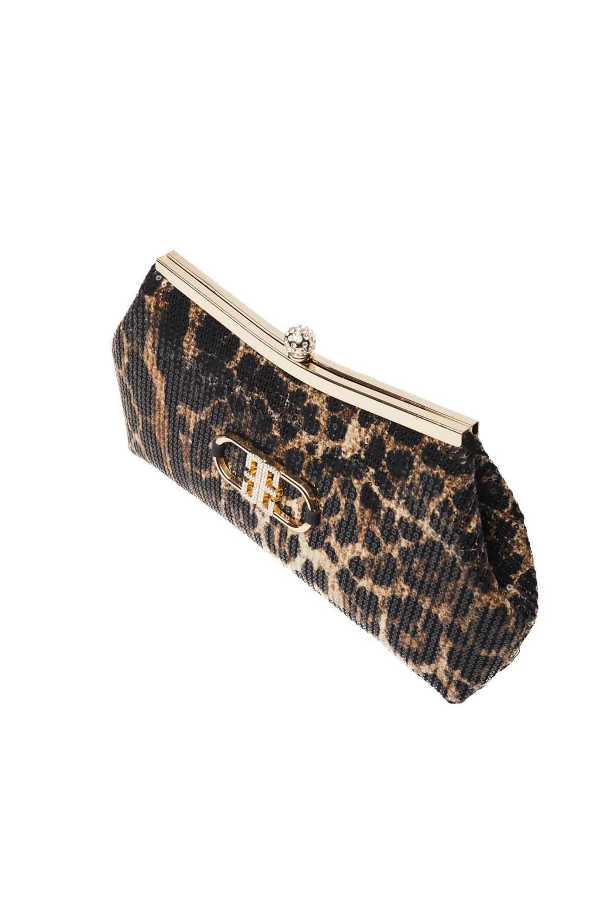 Leopar Desenli, Payetli Abiye Çanta