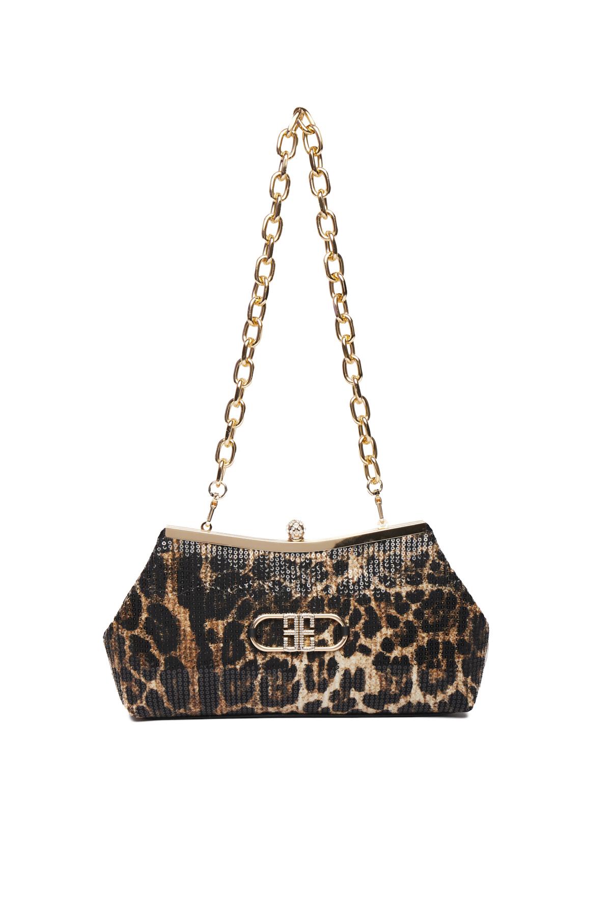 Leopar Desenli, Payetli Abiye Çanta
