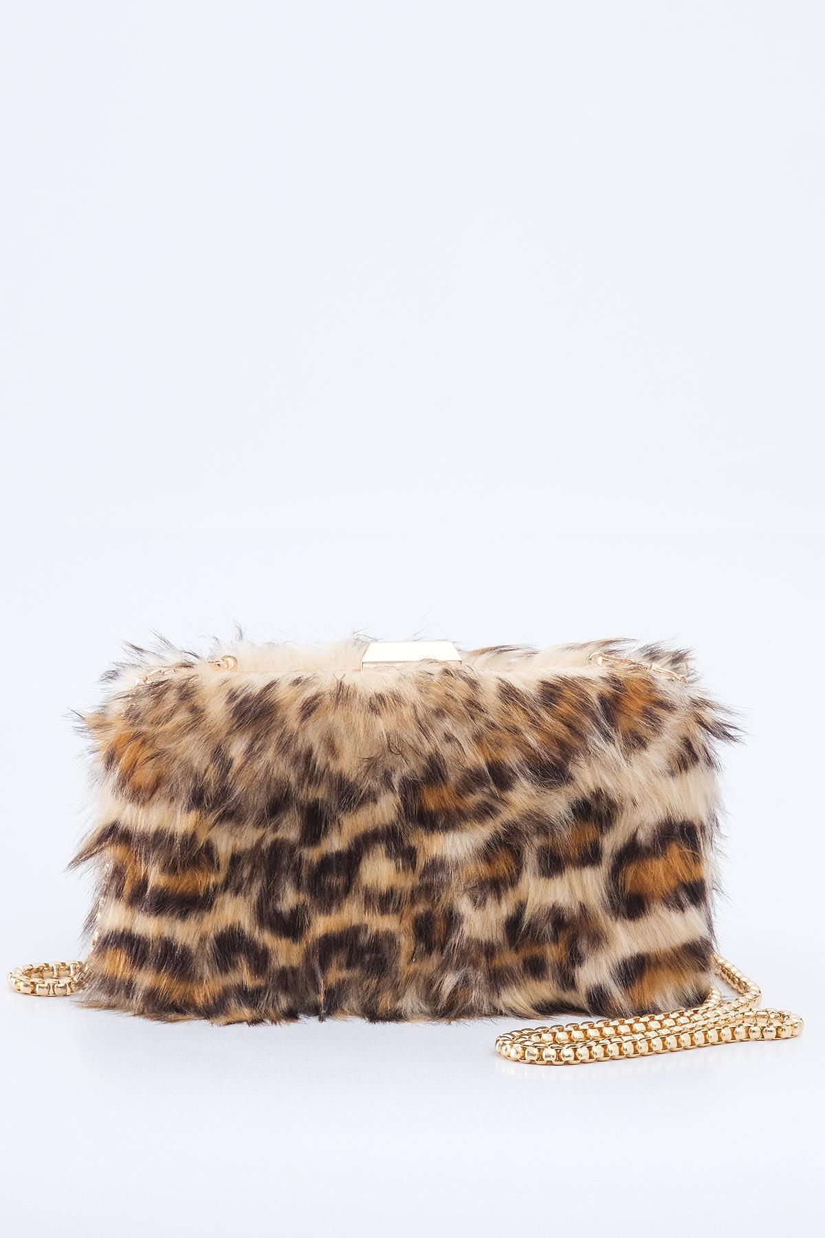 Leopar Desenli Tüylü Çanta