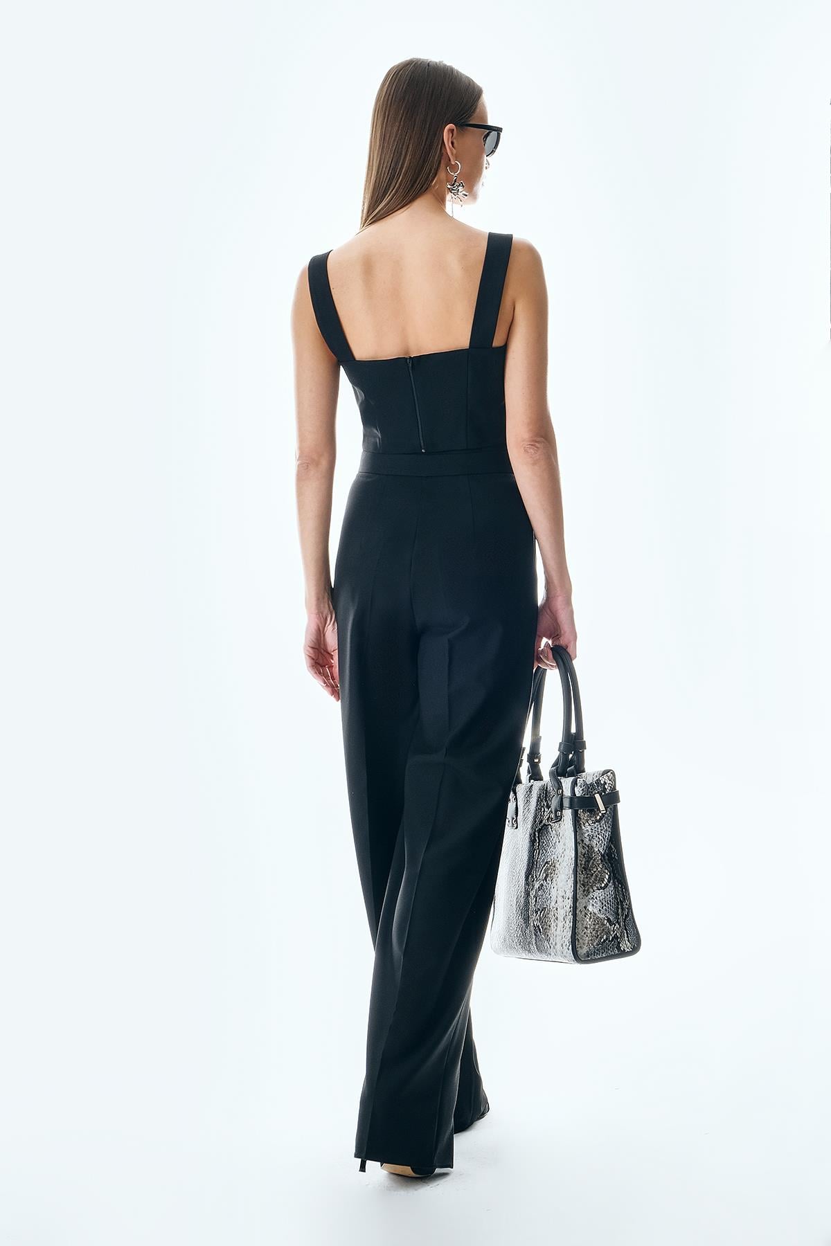 Metal Kuşgözü Detaylı Crop Pantolon Takım