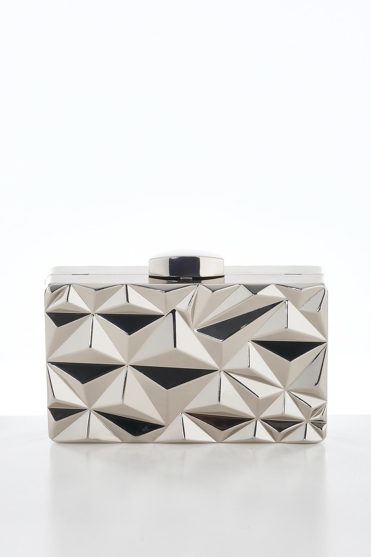 Metal Piramit Clutch Zincir Askılı El Çanta
