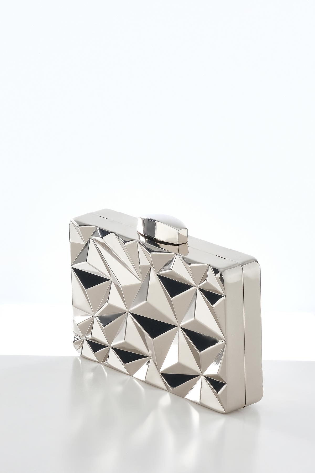 Metal Piramit Clutch Zincir Askılı El Çanta