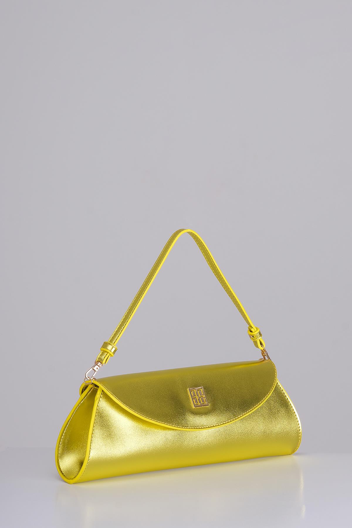 Metalik Parlak Deri Tasarım Abiye Çanta