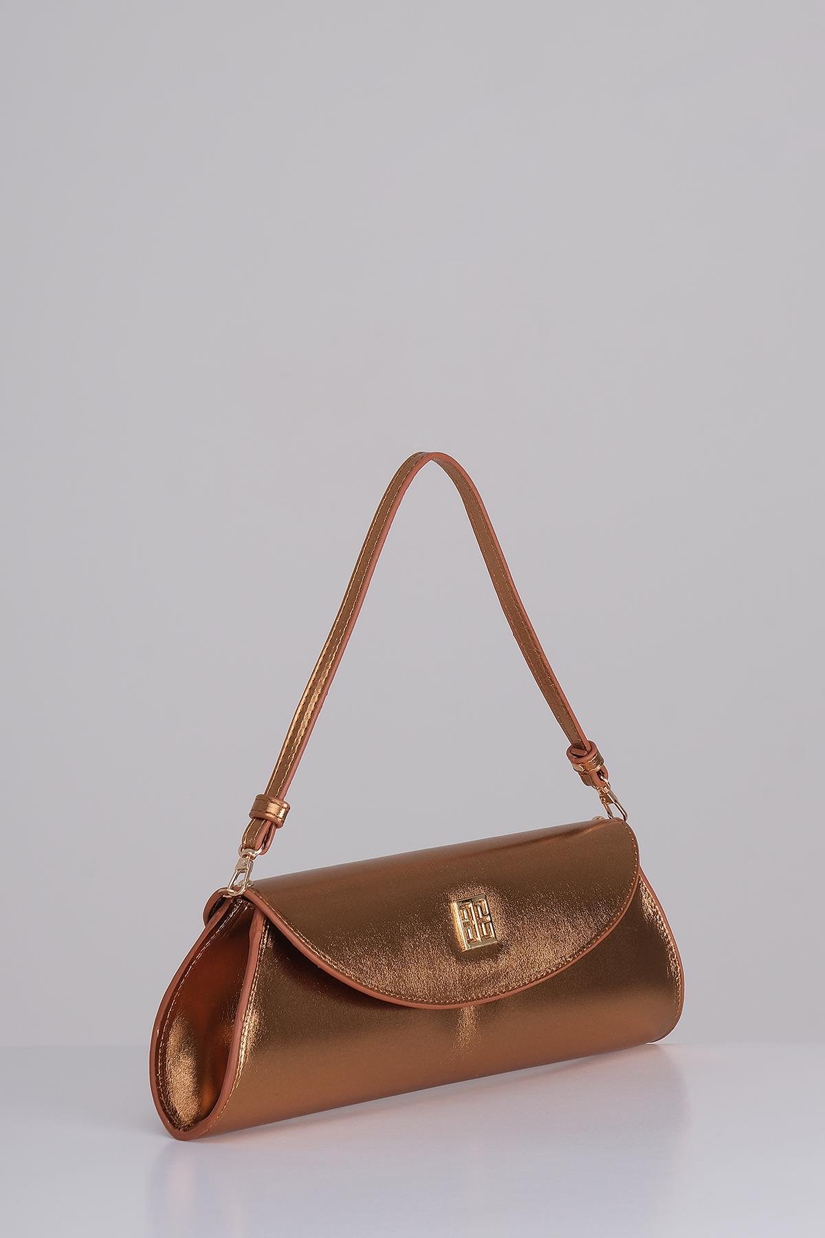 Metalik Parlak Deri Tasarım Abiye Çanta