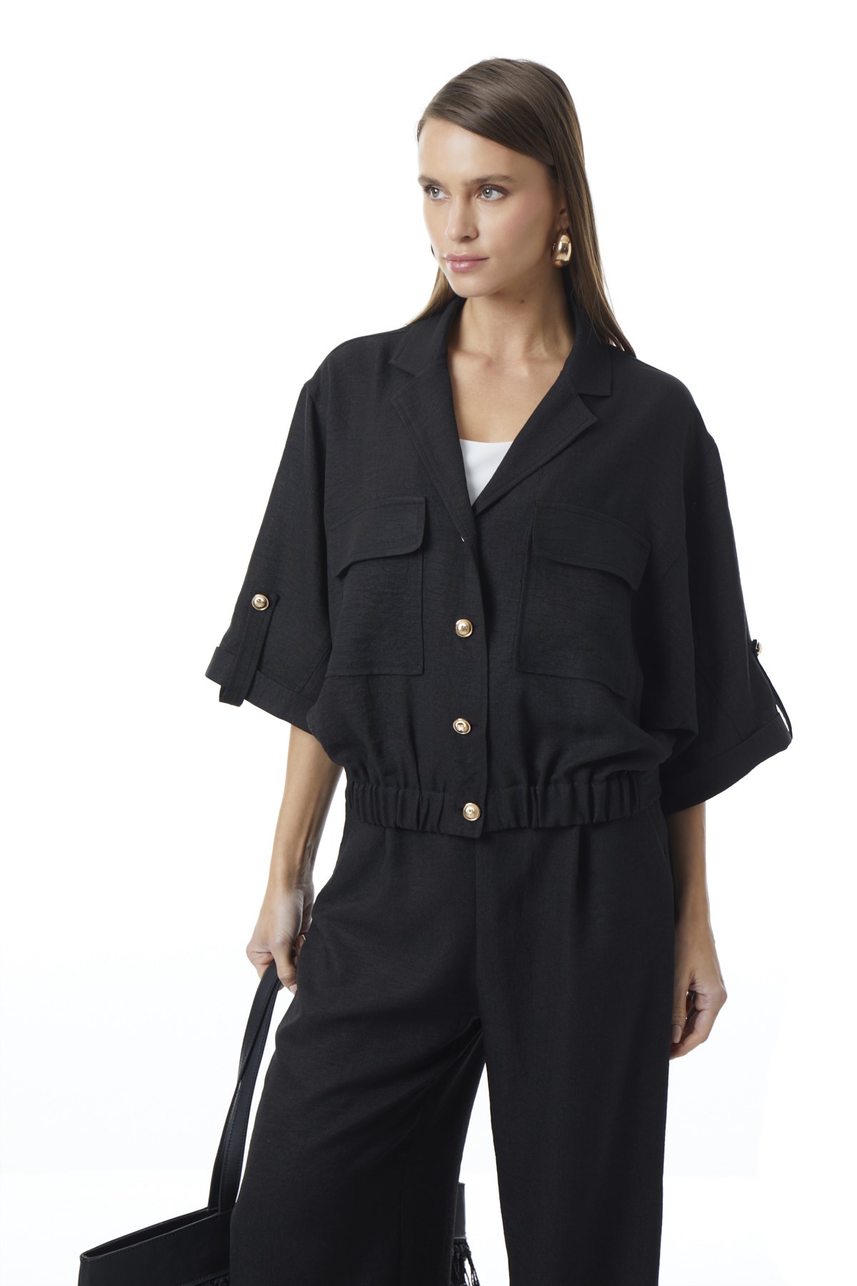 Önden Düğmeli Truvakar Kollu Bluz