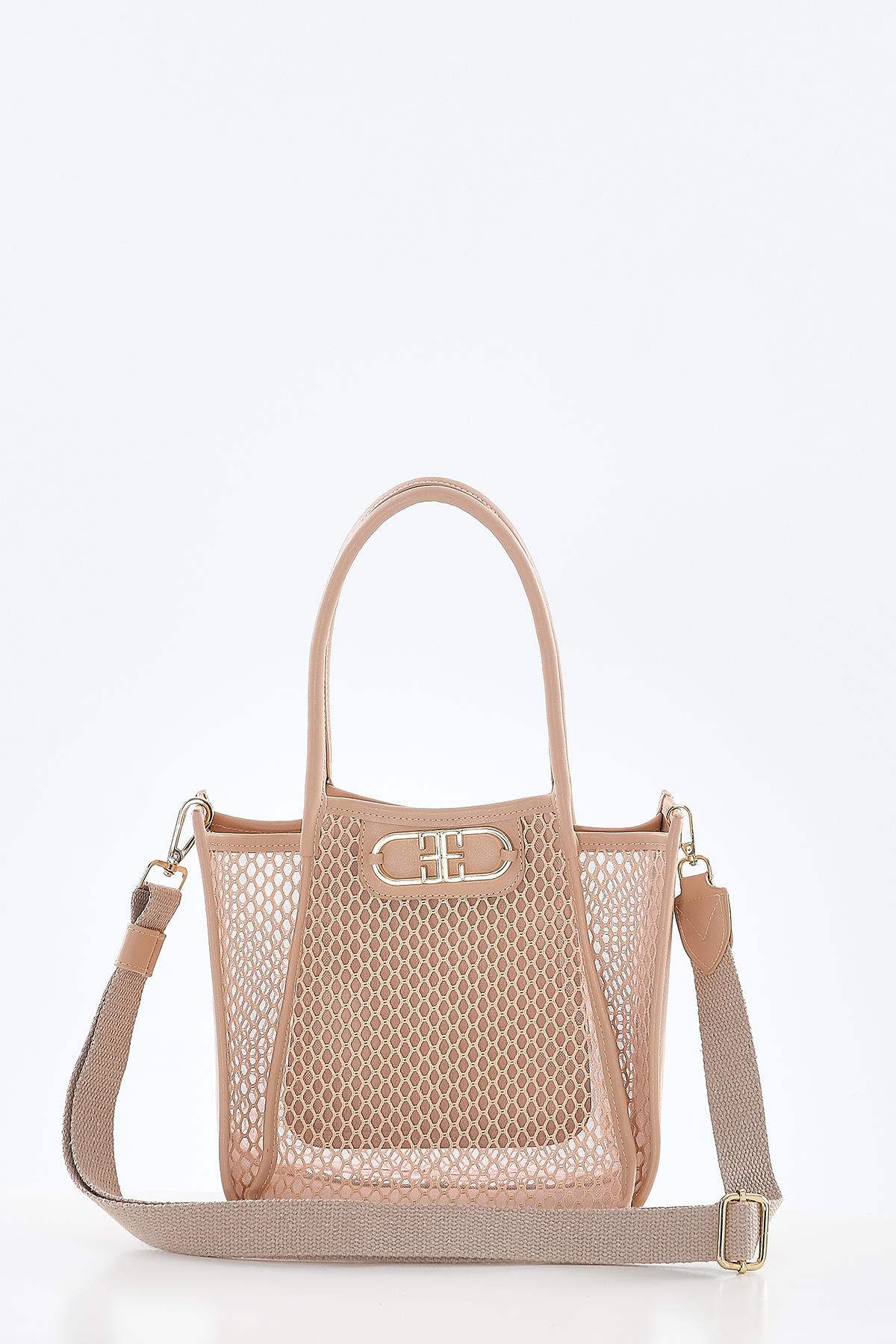Örgü Desenli, Metal Logolu, Kadın Çanta.
