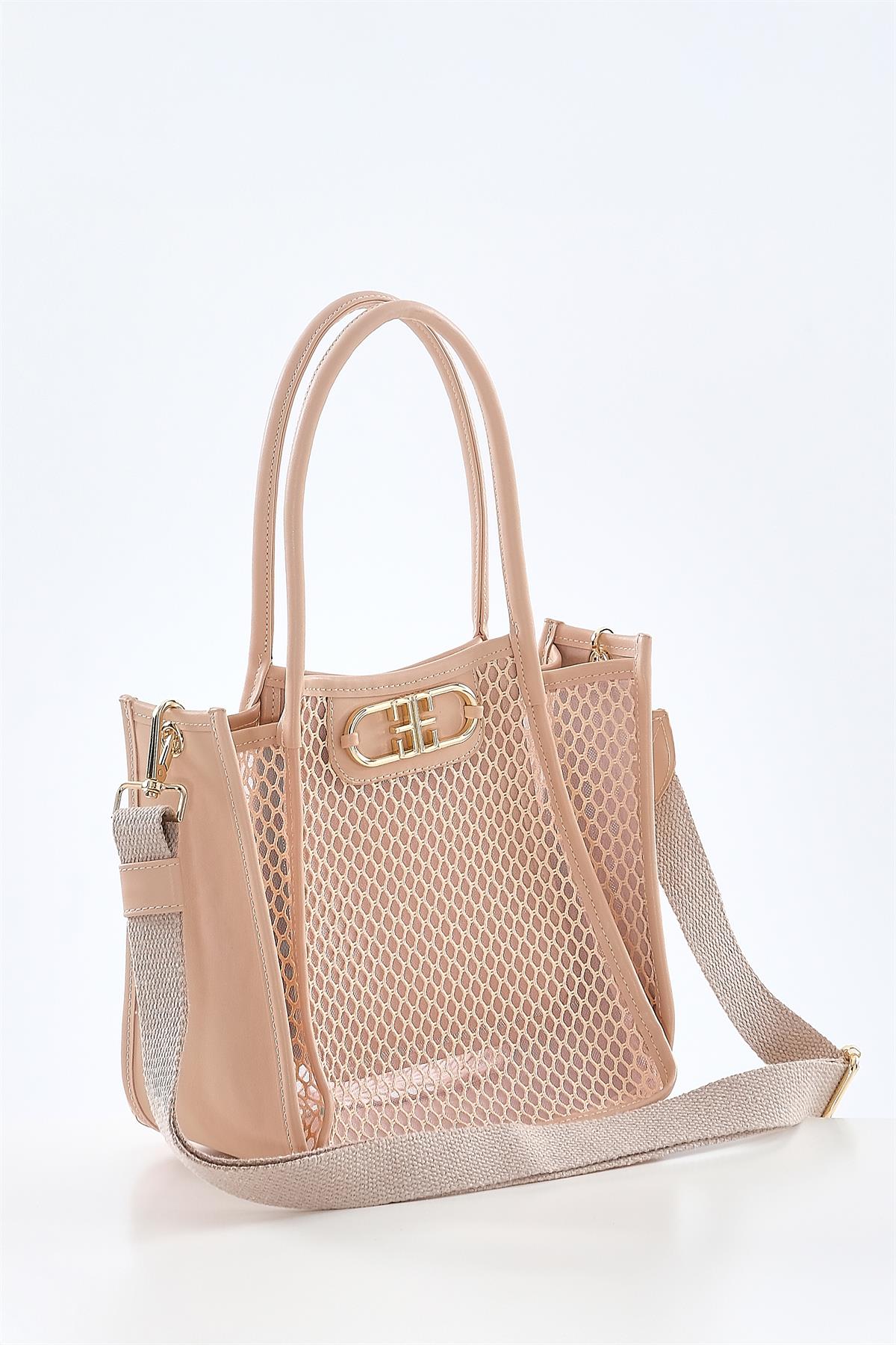 Örgü Desenli, Metal Logolu, Kadın Çanta.