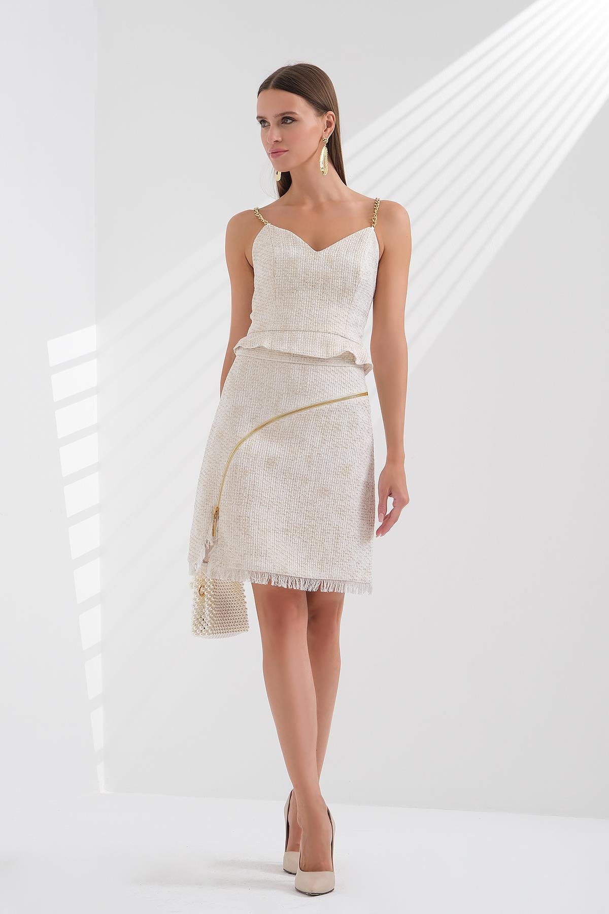 Parlak Dokulu Mini Etek