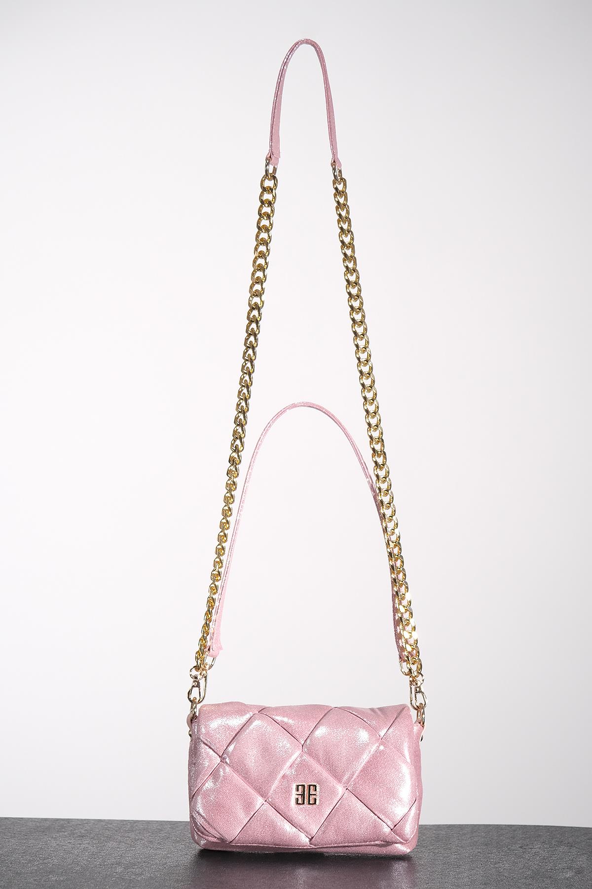 Parlak Özel Deri Mini Puf Abiye Çanta