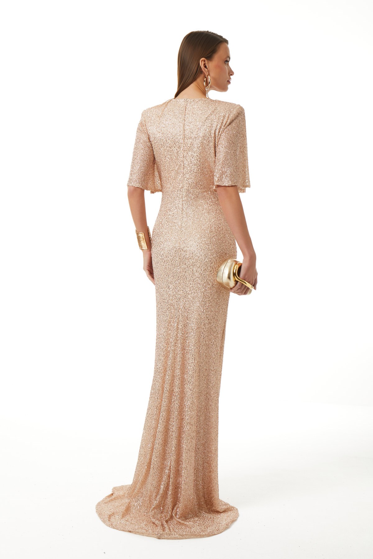 Payet Düğüm Detaylı Büzgülü Maxi Boy Elbise