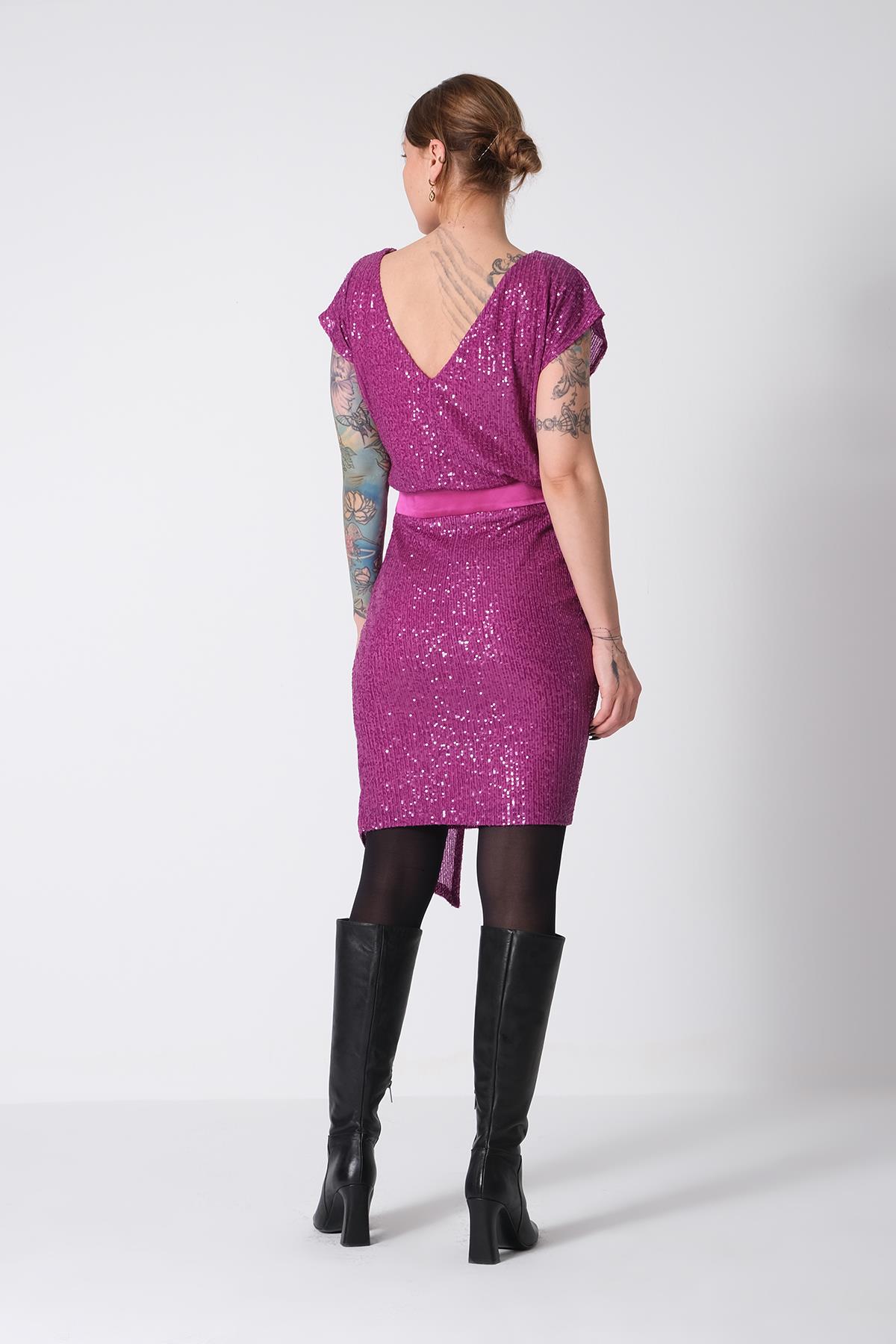 Payet Eteği Asimetrik Mini Şık Elbise