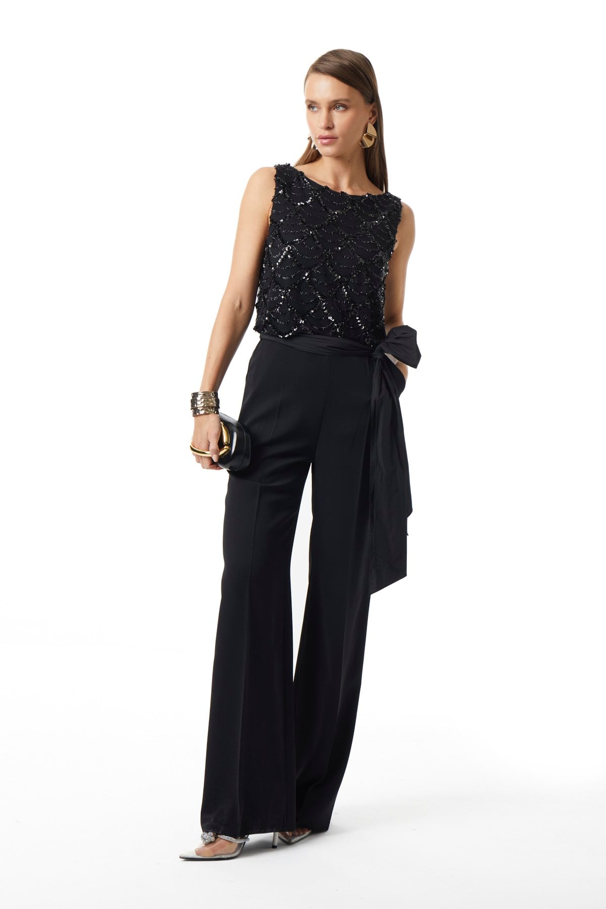 Payet Garnili Beli Kuşaklı Yanları Cepli Tulum