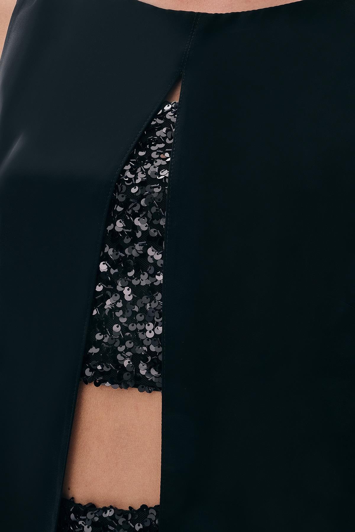 Payet Garnili Gold Aksesuarlı Bol Paça Pantolon Bluz Takım