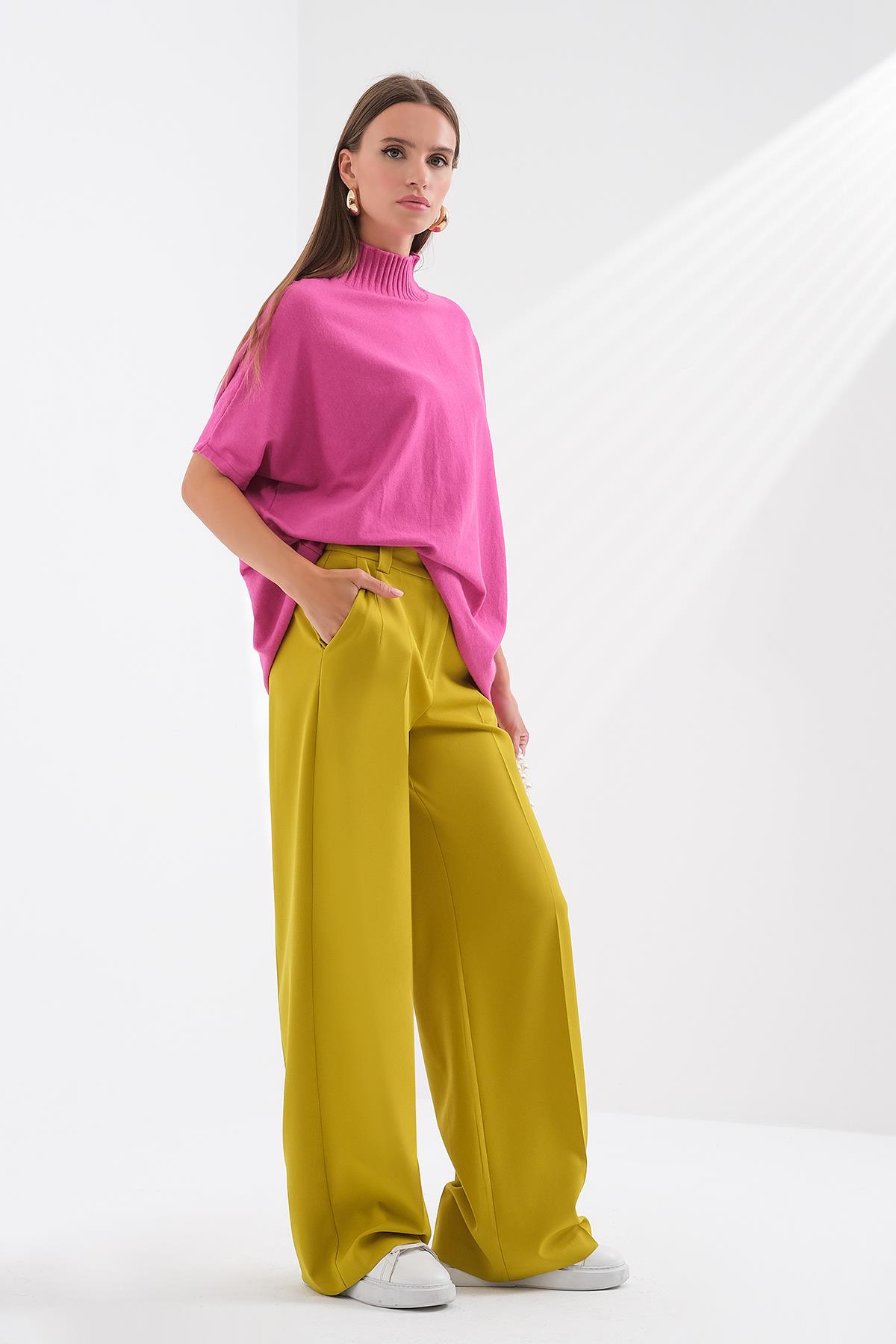 Pensli Yüksek Bel Bol Paça Pantolon