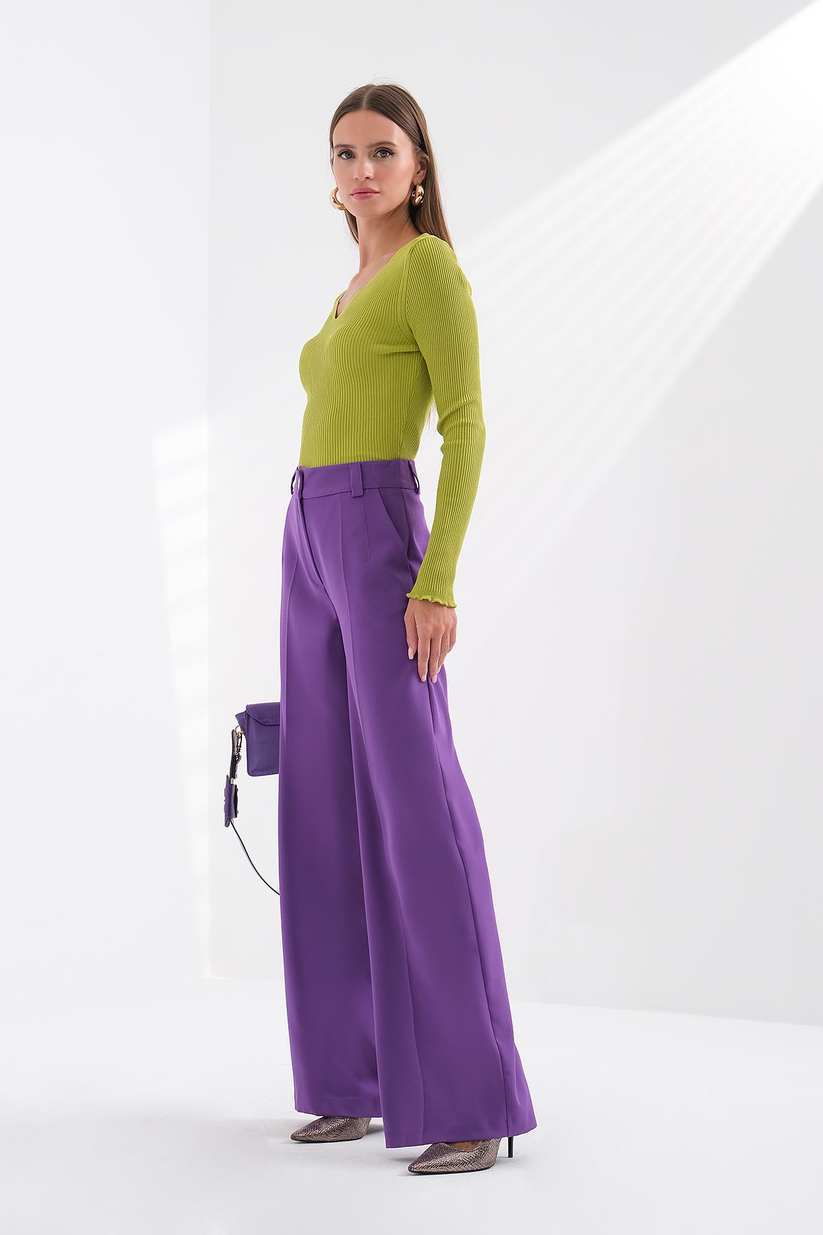 Pensli Yüksek Bel Bol Paça Pantolon