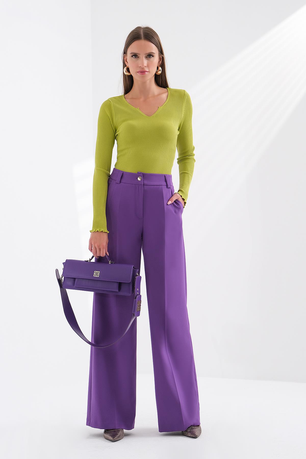 Pensli Yüksek Bel Bol Paça Pantolon