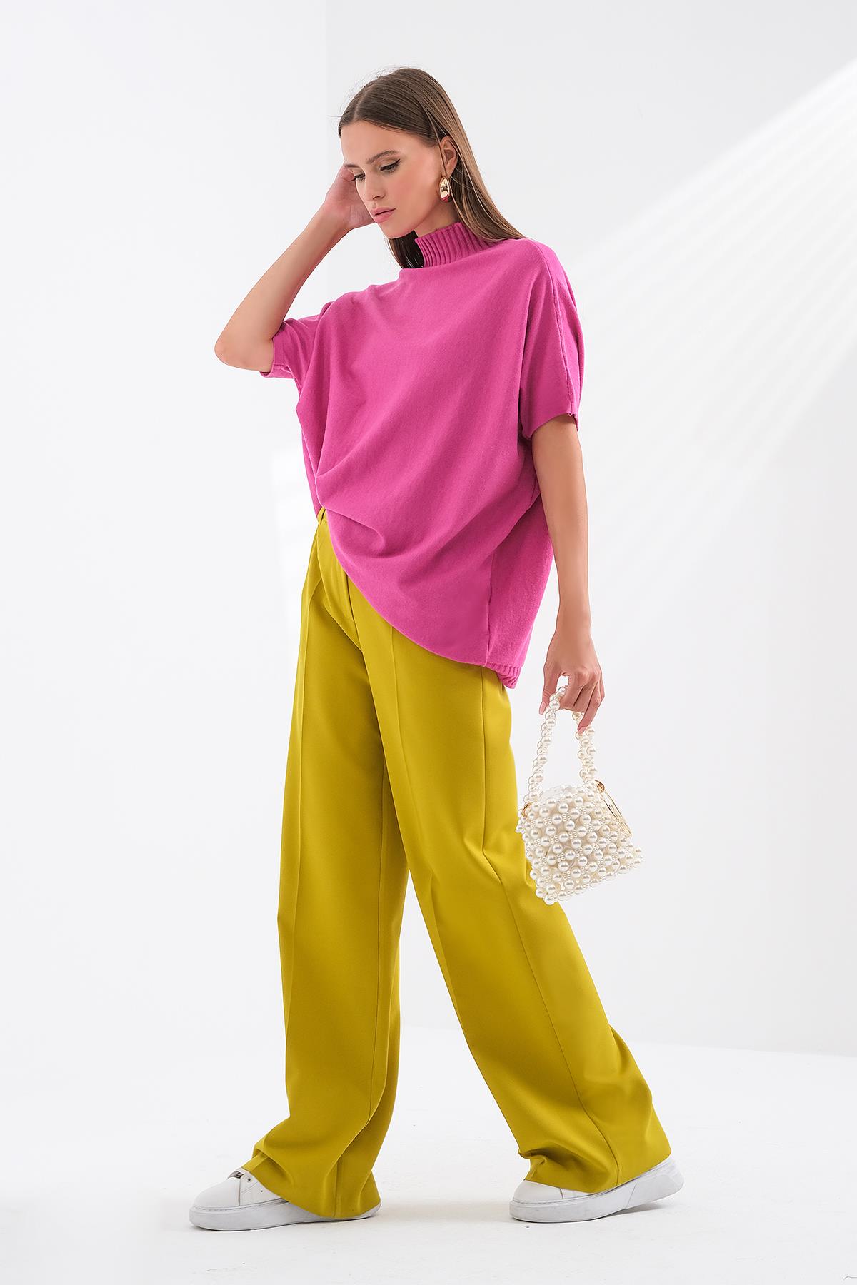 Pensli Yüksek Bel Bol Paça Pantolon