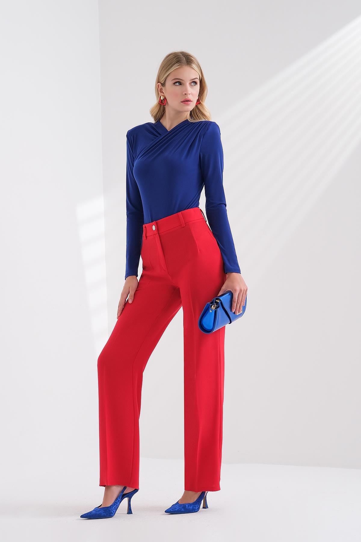 Pensli Yüksek Bel Boru Paça Pantolon